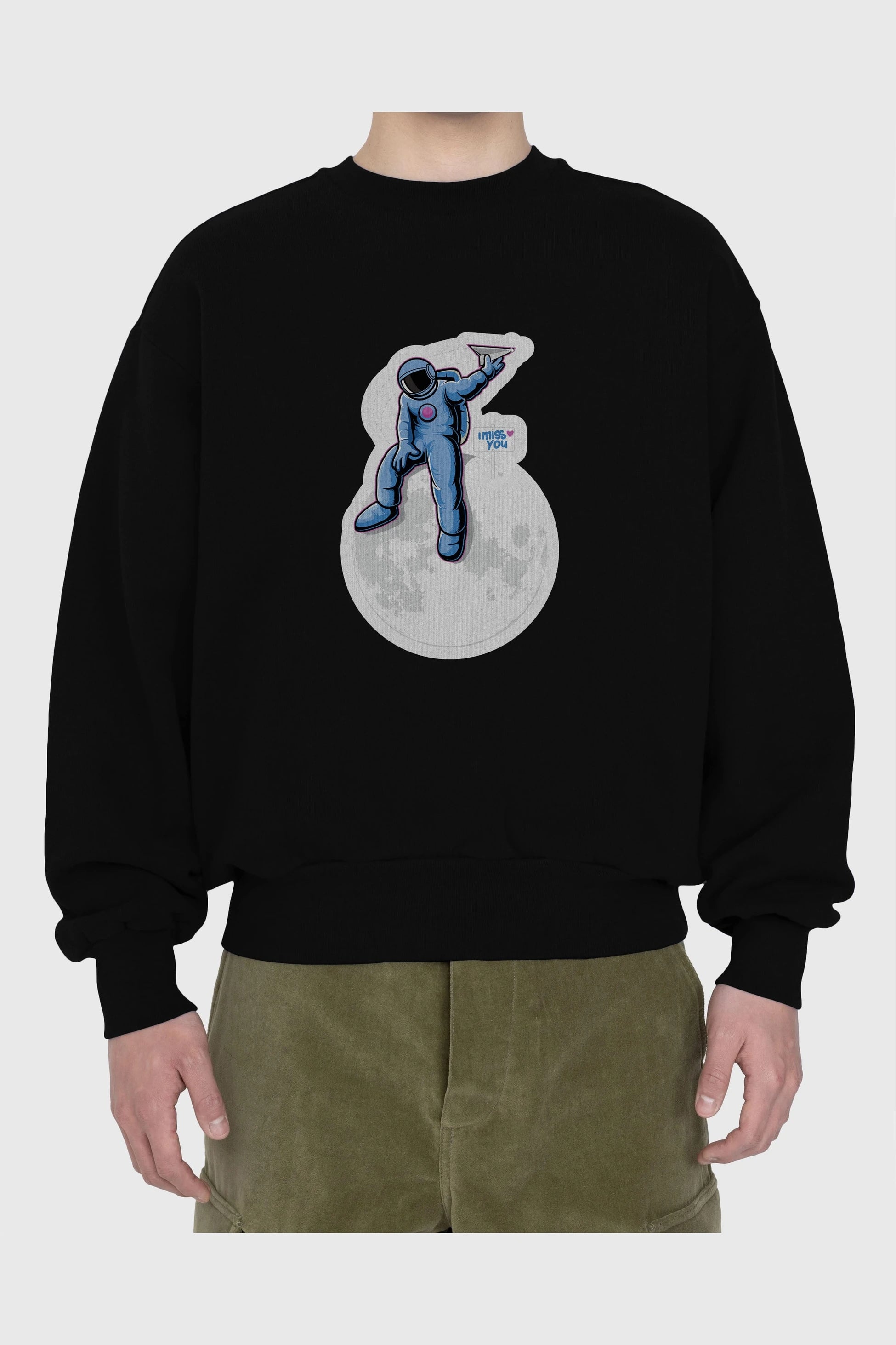 Astro Missing Earth Sticker Ön Baskılı Oversize Sweatshirt Erkek Kadın Unisex