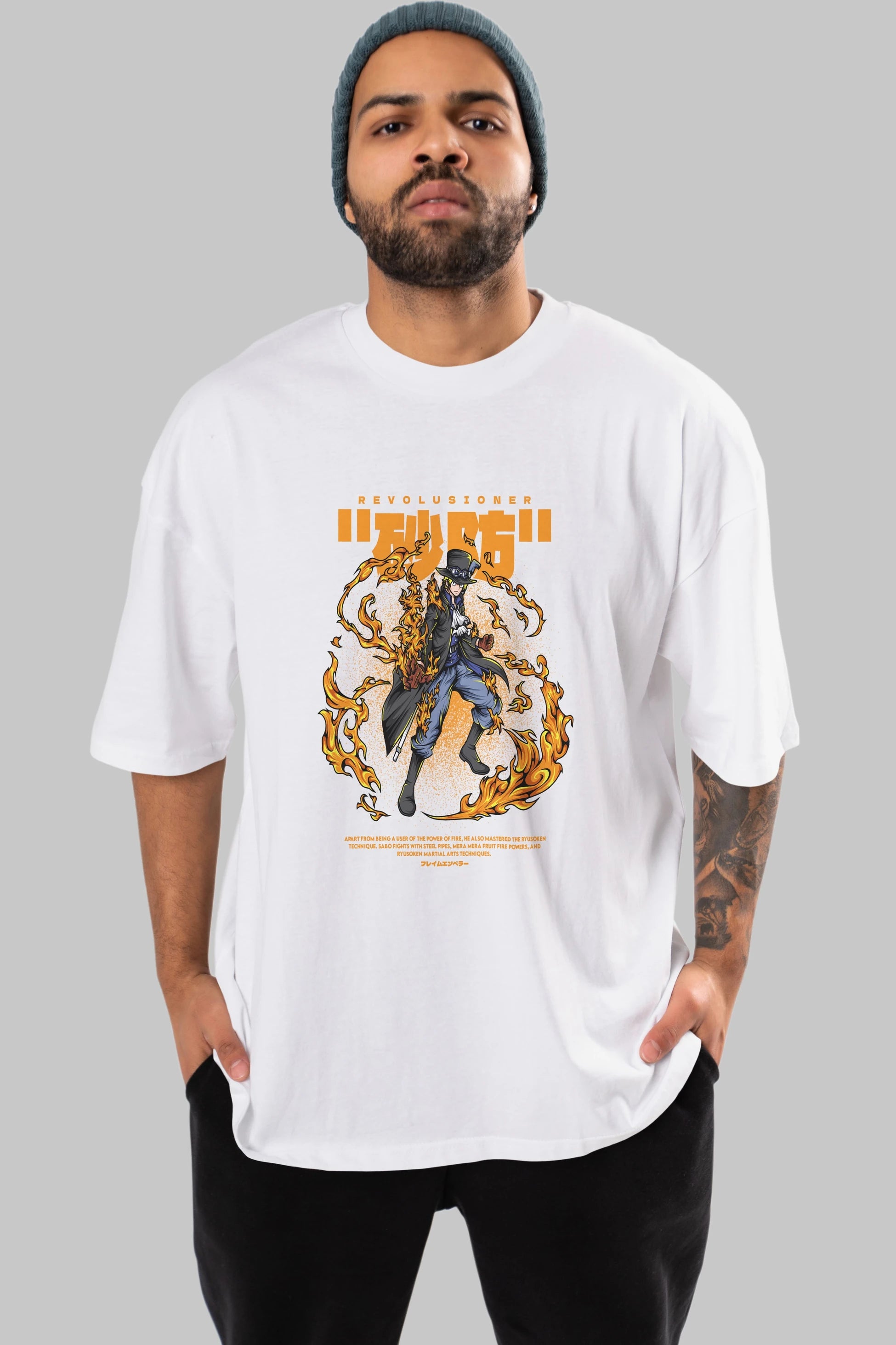Revolusioner Sabo Anime Ön Baskılı Oversize t-shirt %100 pamuk Erkek Kadın Unisex