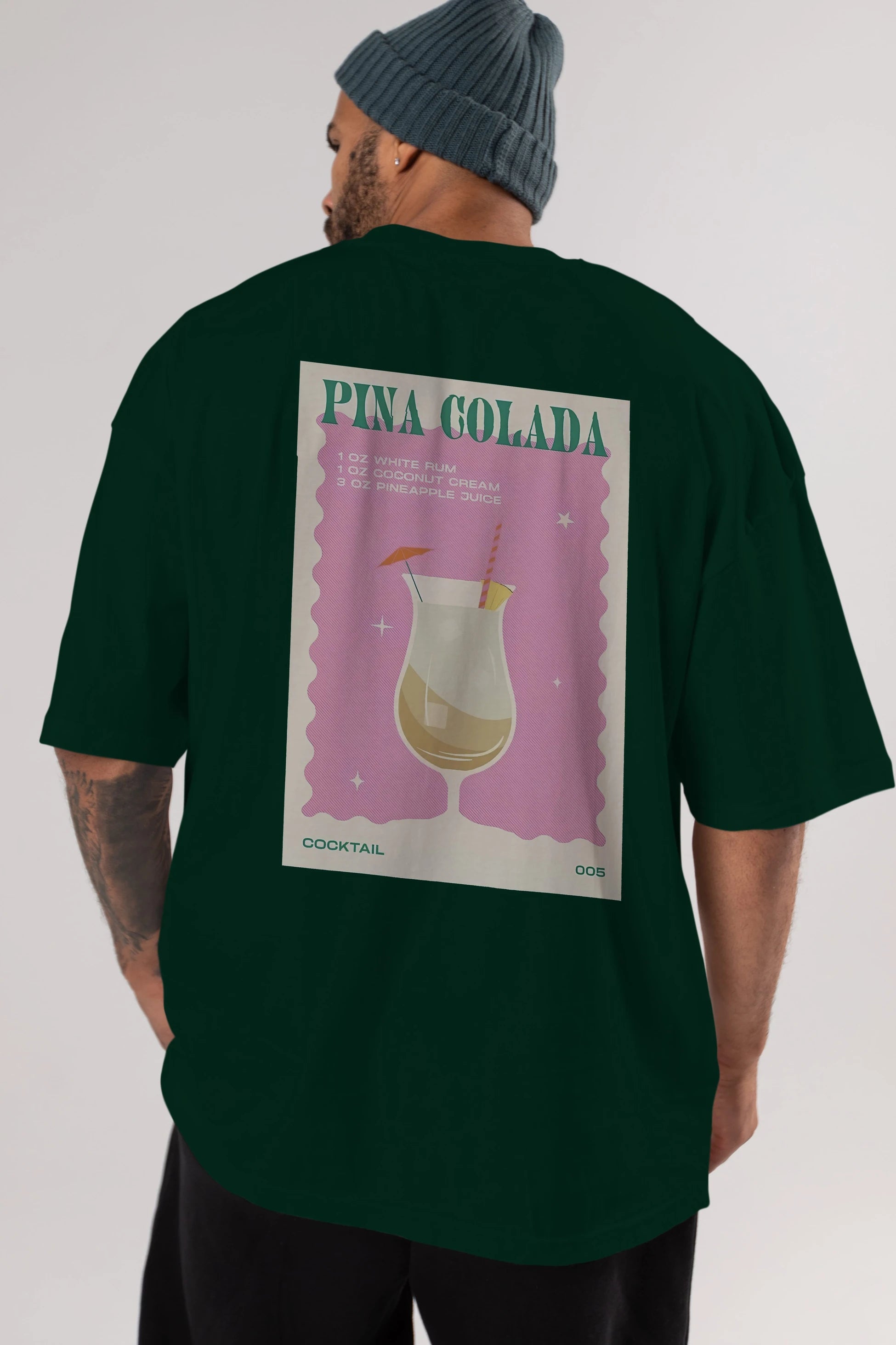 Pina Colada 3 Arka Baskılı Oversize t-shirt Erkek Kadın Unisex %100 Pamuk Bisiklet Yaka tişort