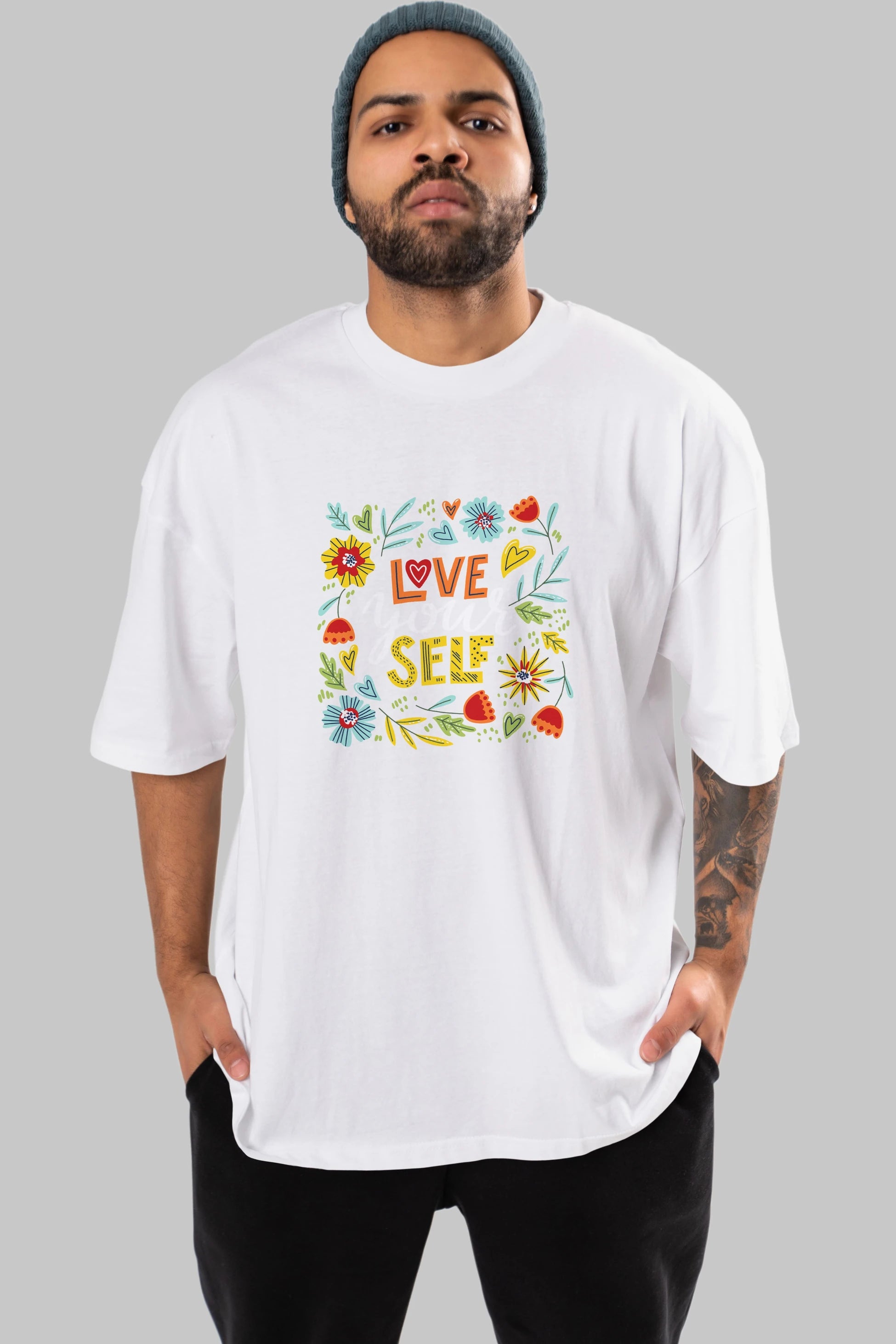 Love Yourself Yazılı Ön Baskılı Oversize t-shirt Erkek Kadın Unisex
