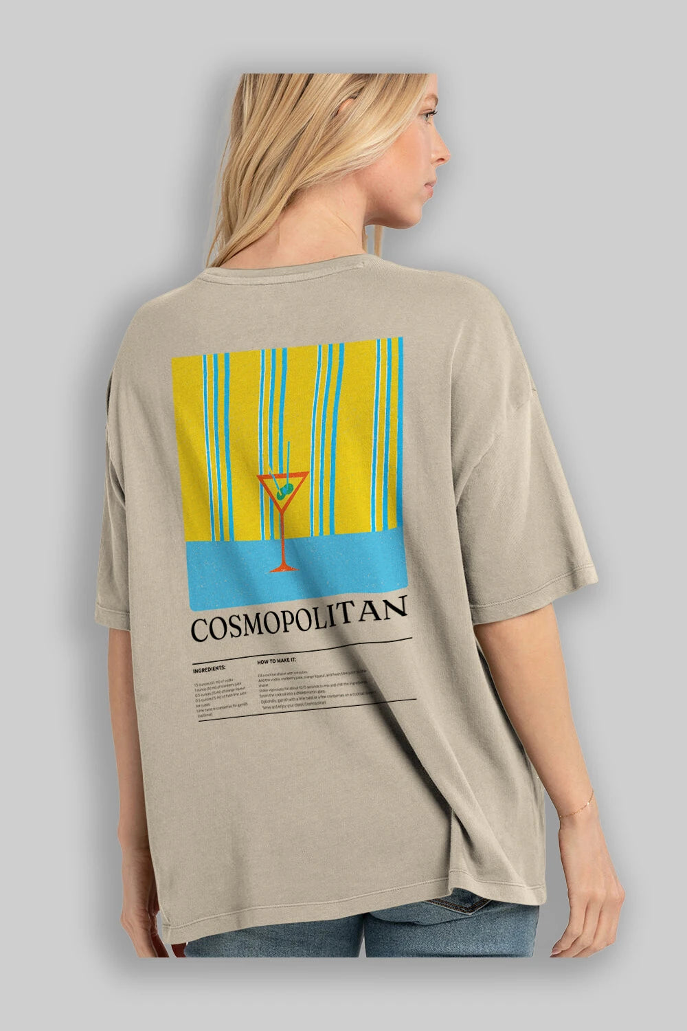 Cosmopolitan Kokteyl Serisi Arka Baskılı Oversize t-shirt Erkek Kadın %100 Pamuk Bisiklet Yaka tişort