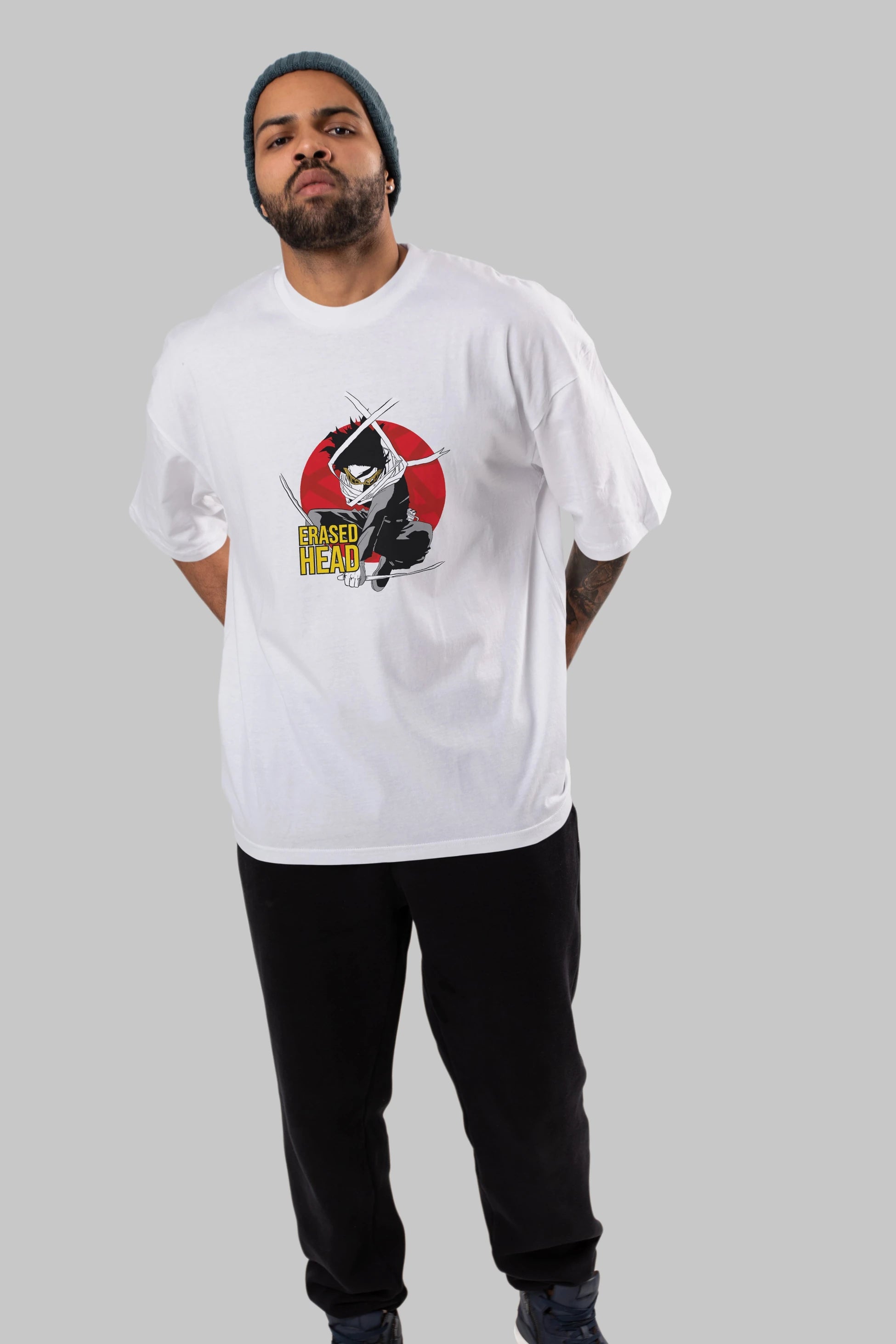 Erased Head Anime Ön Baskılı Oversize t-shirt %100 pamuk Erkek Kadın Unisex