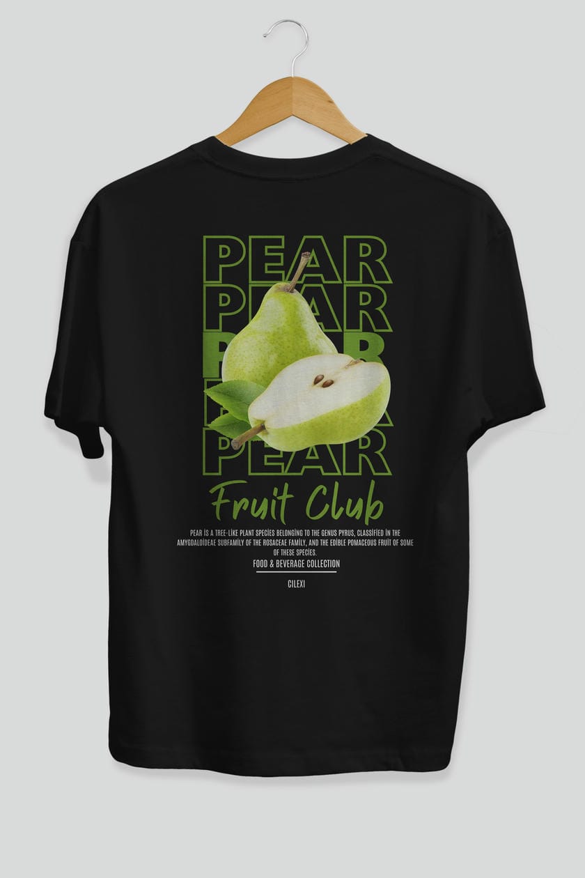 Pear Arka Baskılı Oversize t-shirt Erkek Kadın Pamuk Bisiklet Yaka tişort