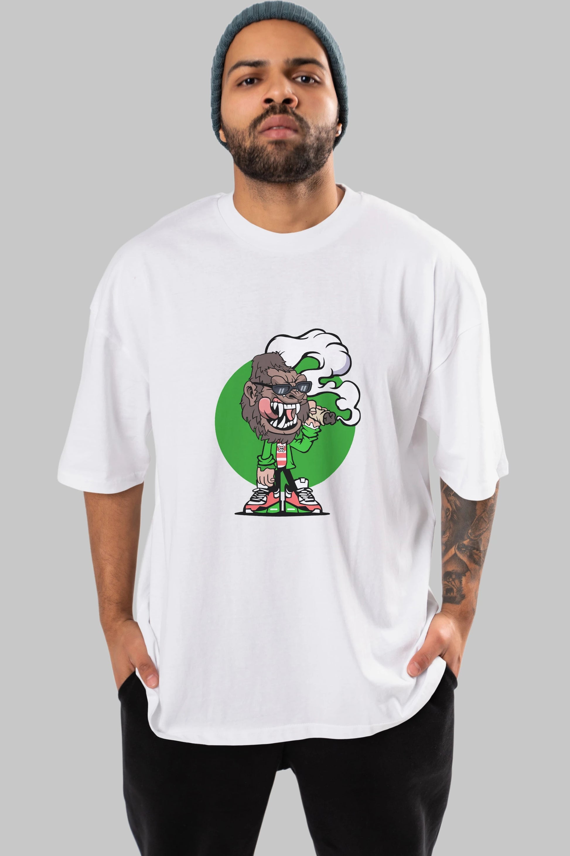 Gorilla Smoker Ön Baskılı Oversize t-shirt Erkek Kadın Unisex %100 Pamuk tişort