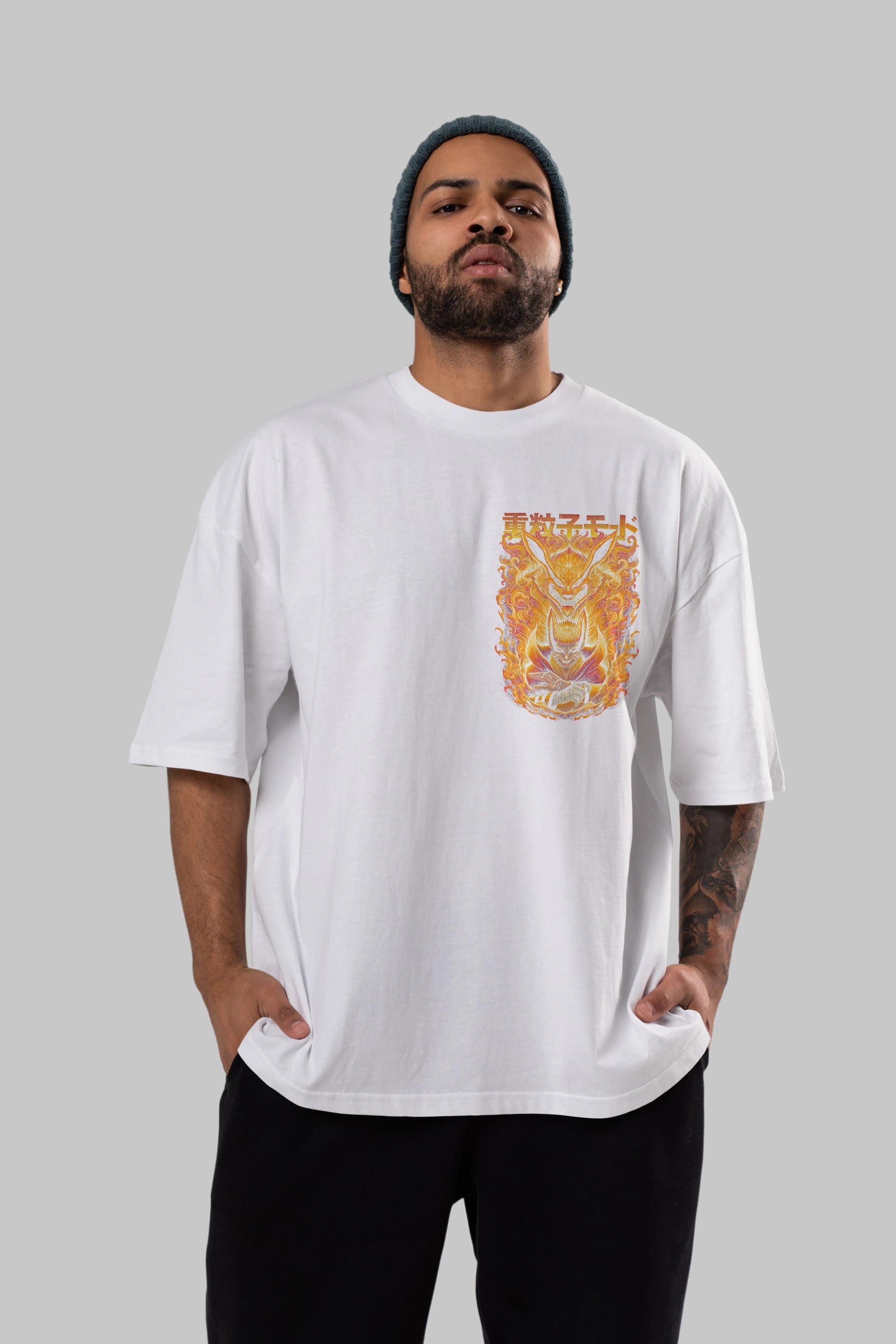NARUTO KYUUBI 1 Ön Sol Baskılı Oversize t-shirt Erkek Kadın Unisex %100 Pamuk Bisiklet Yaka tişort