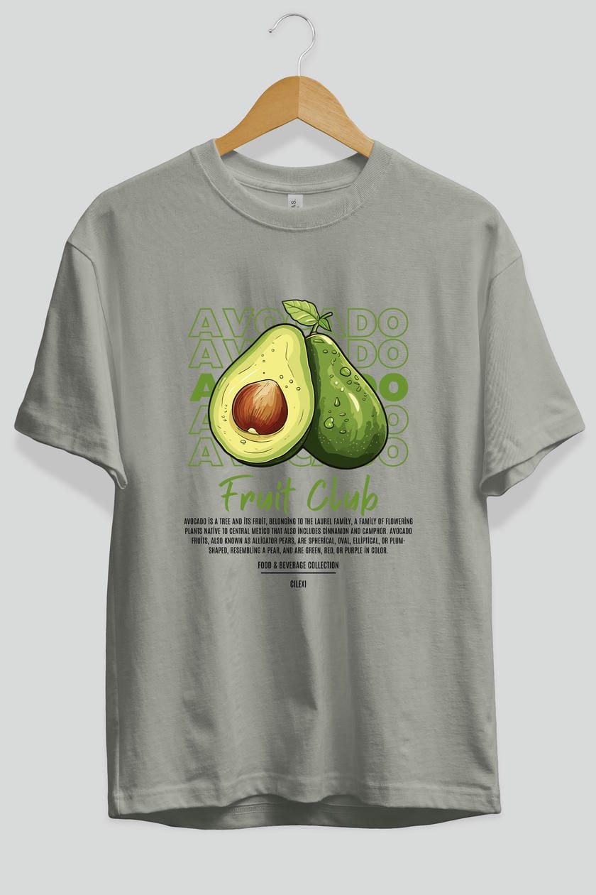 Avocado Ön Baskılı Oversize t-shirt Erkek Kadın Pamuk Bisiklet Yaka tişort