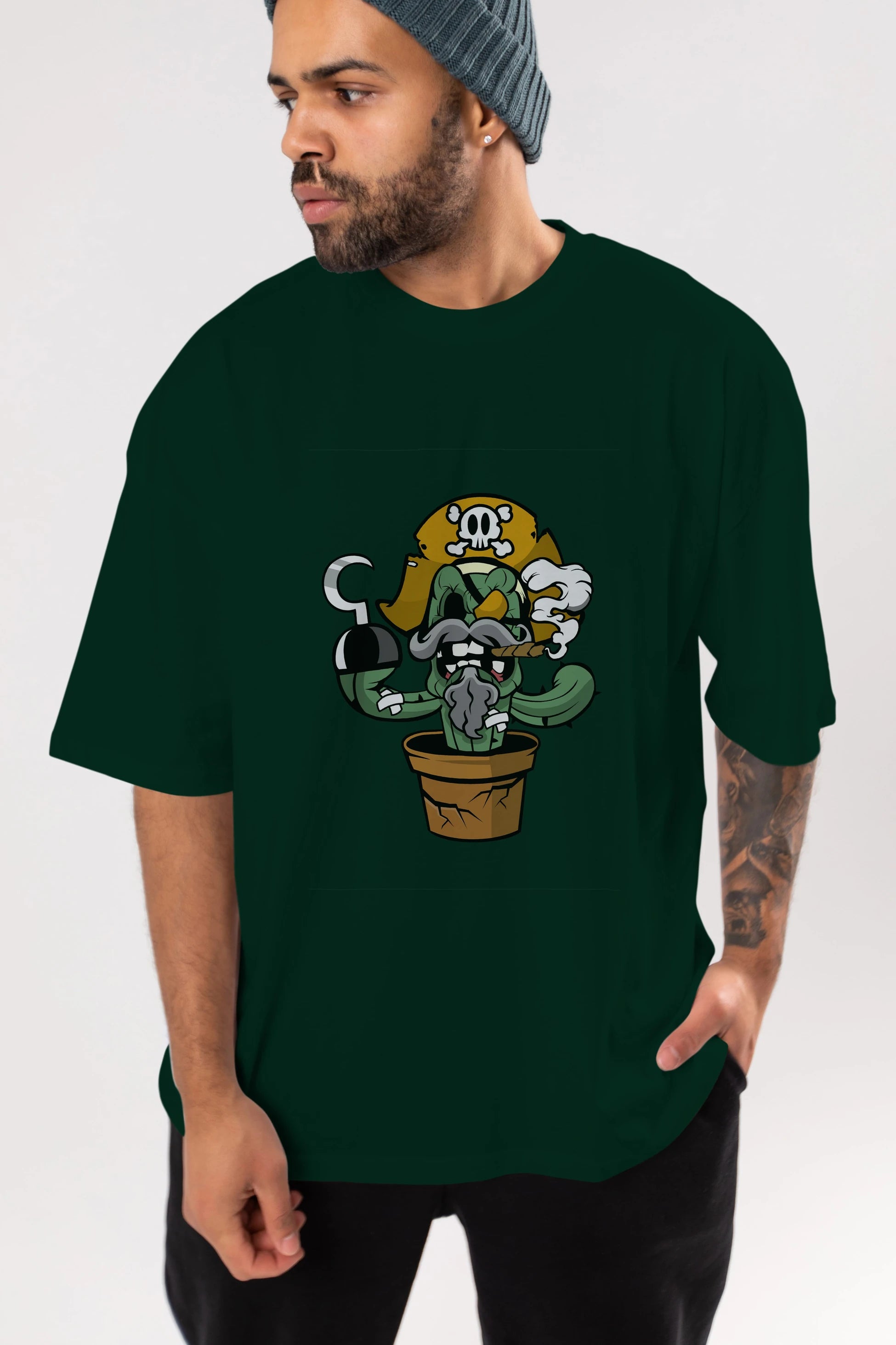 Pirate Cactus Ön Baskılı Oversize t-shirt Erkek Kadın Unisex %100 Pamuk tişort