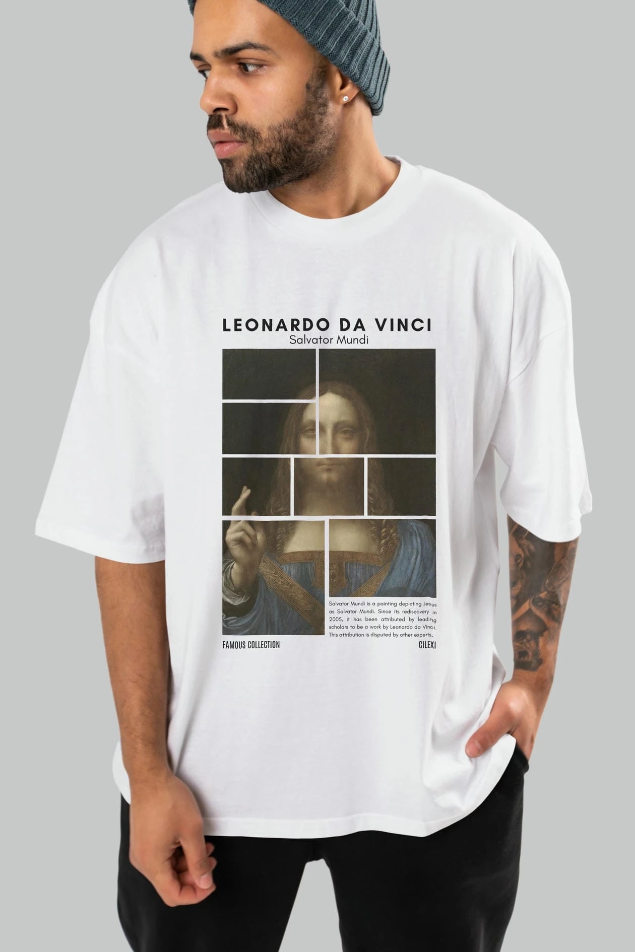 Salvador Mundi ön Baskılı Oversize t-shirt Erkek Kadın Bisiklet Yaka Pamuk tişort