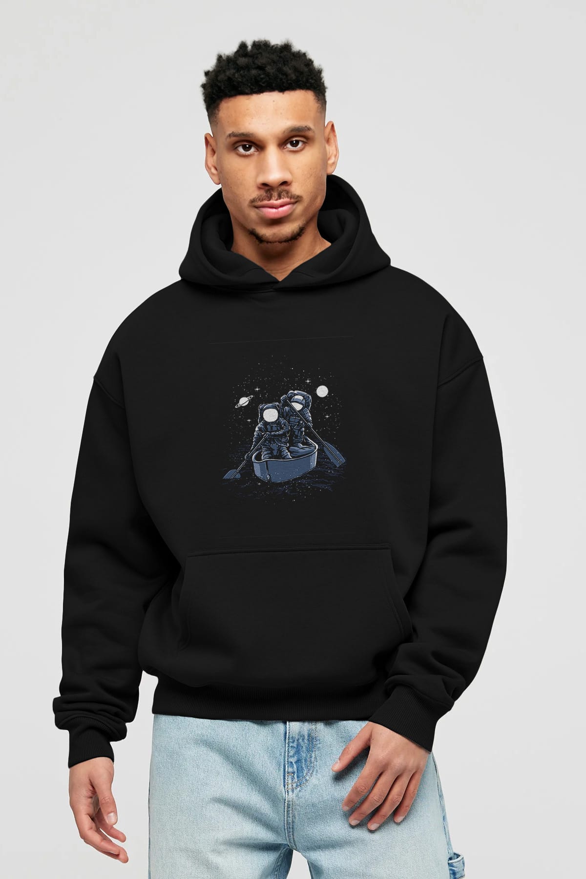 Across The Galaxy Ön Baskılı Hoodie Oversize Kapüşonlu Sweatshirt Erkek Kadın Unisex
