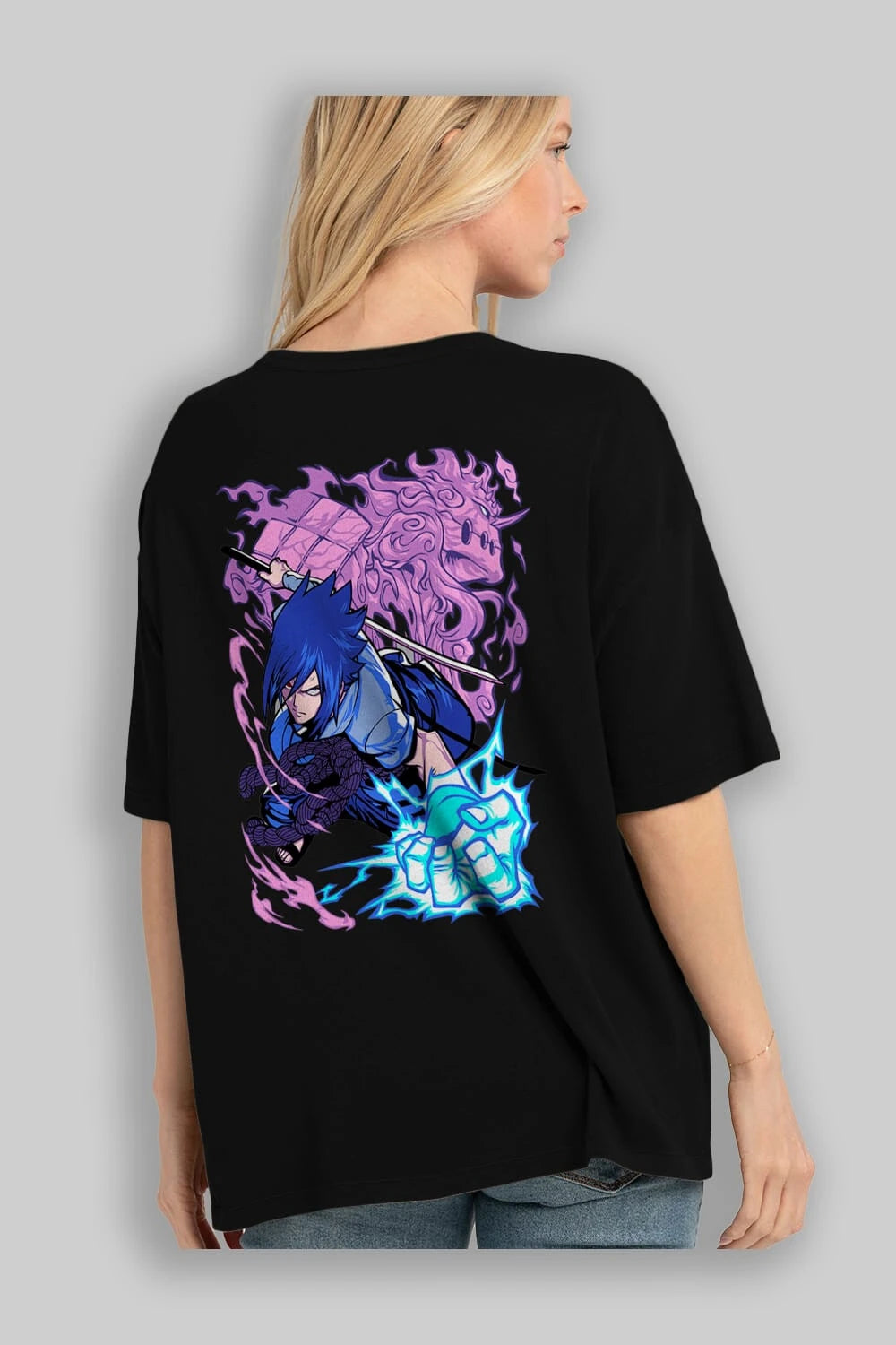 NARUTO SASUKE UCHIHA 2 Anime Arka Baskılı Oversize t-shirt Erkek Kadın Unisex