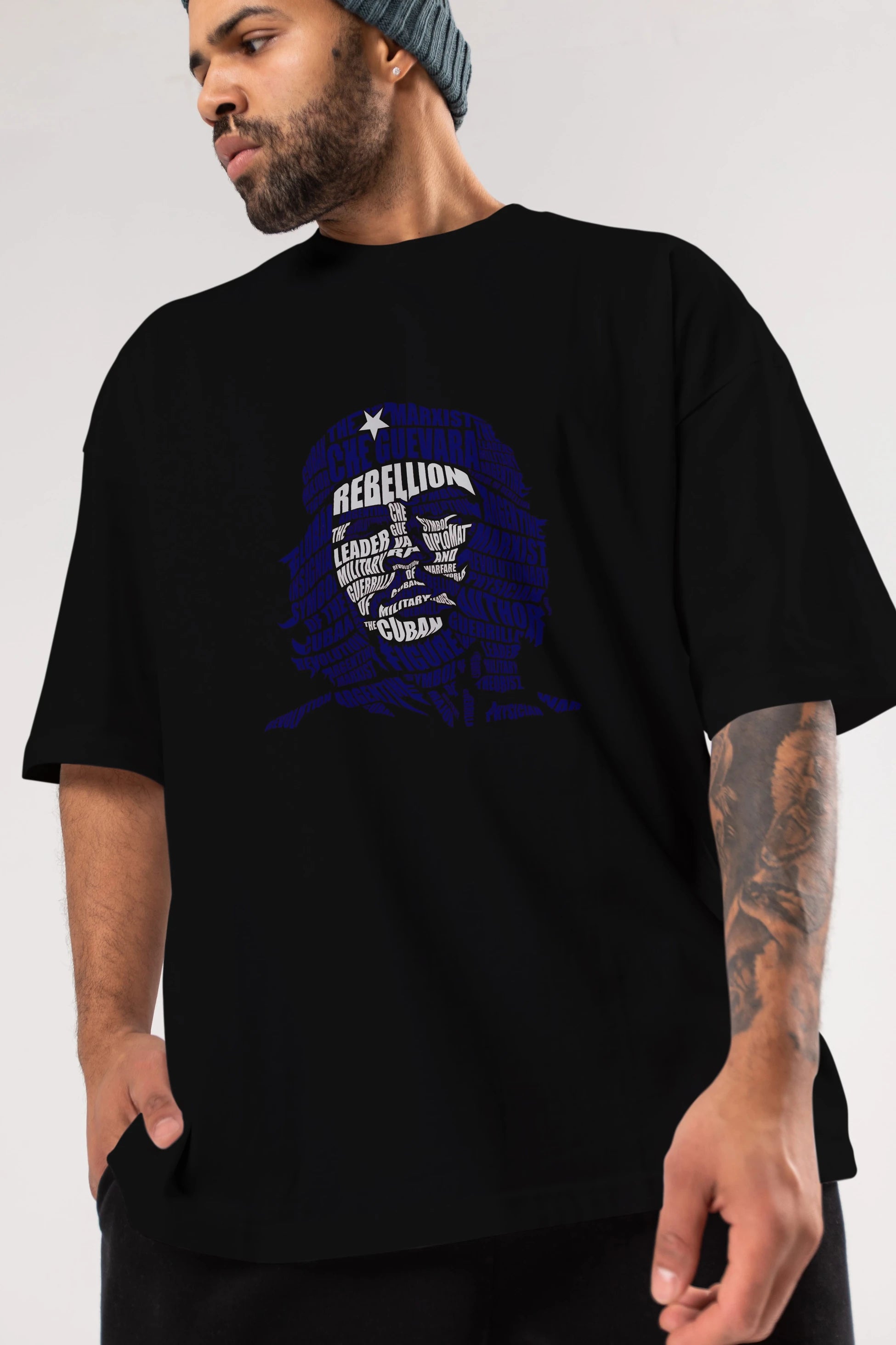 Che Guevara Calligram Ön Baskılı Oversize t-shirt %100 pamuk Erkek Kadın Unisex