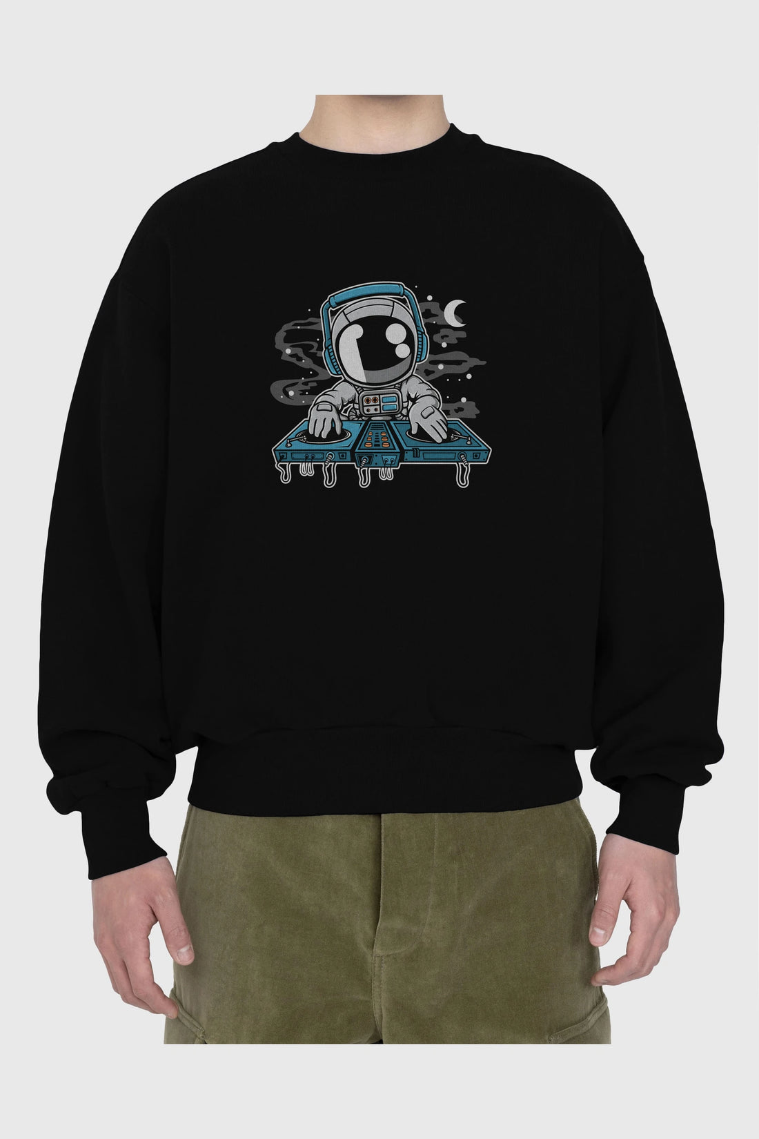 Astronaut Turntable Ön Baskılı Oversize Sweatshirt Erkek Kadın Unisex