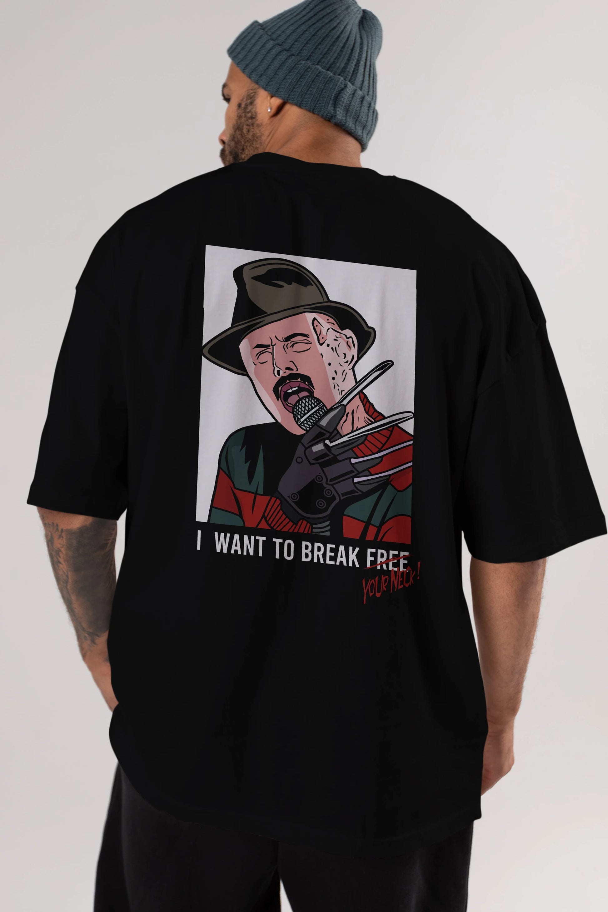 Freddy Merkrueger Arka Baskılı Oversize t-shirt Erkek Kadın Unisex %100 Pamuk tişort