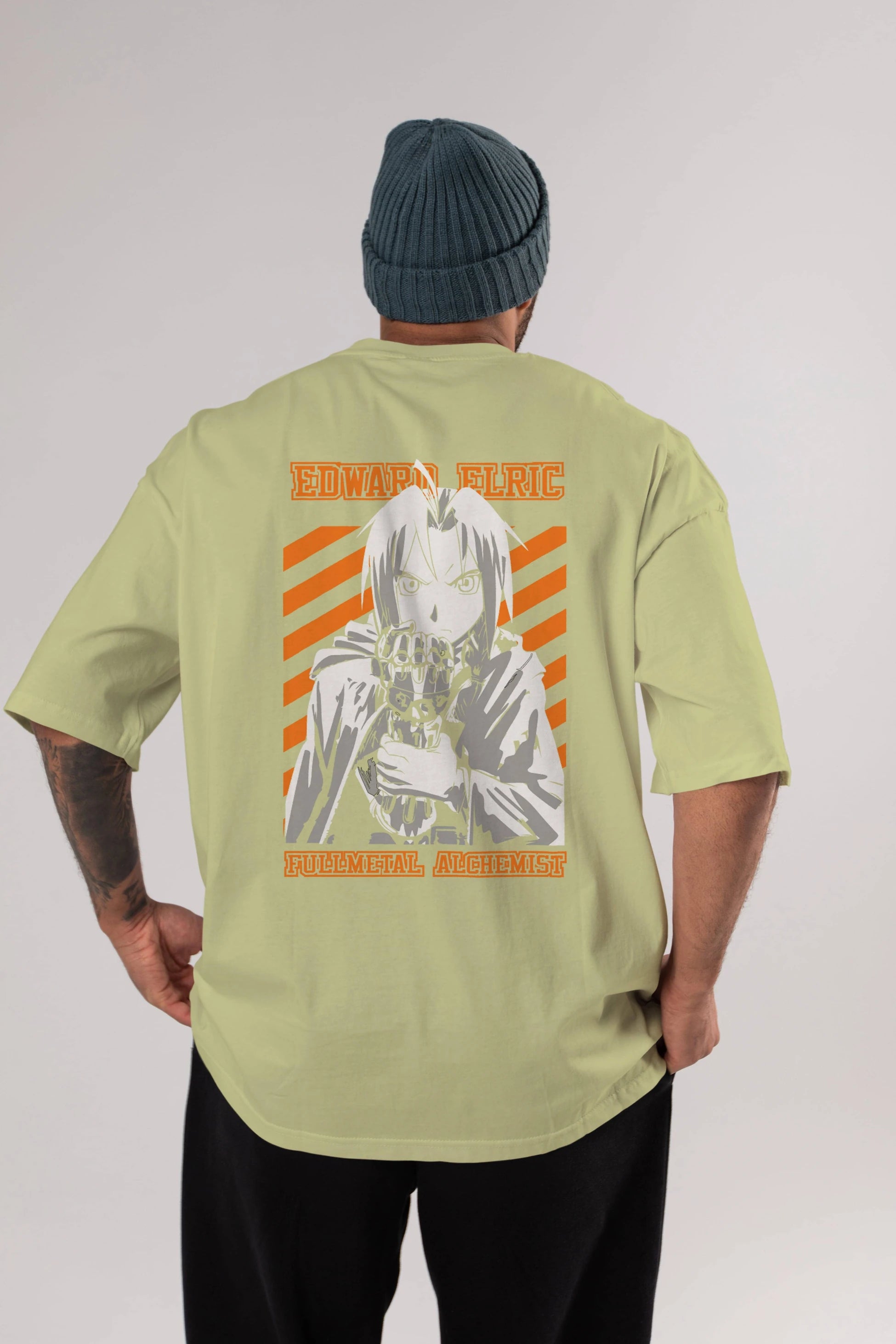 EDWARD ELRIC Anime Arka Baskılı Oversize t-shirt Erkek Kadın Unisex