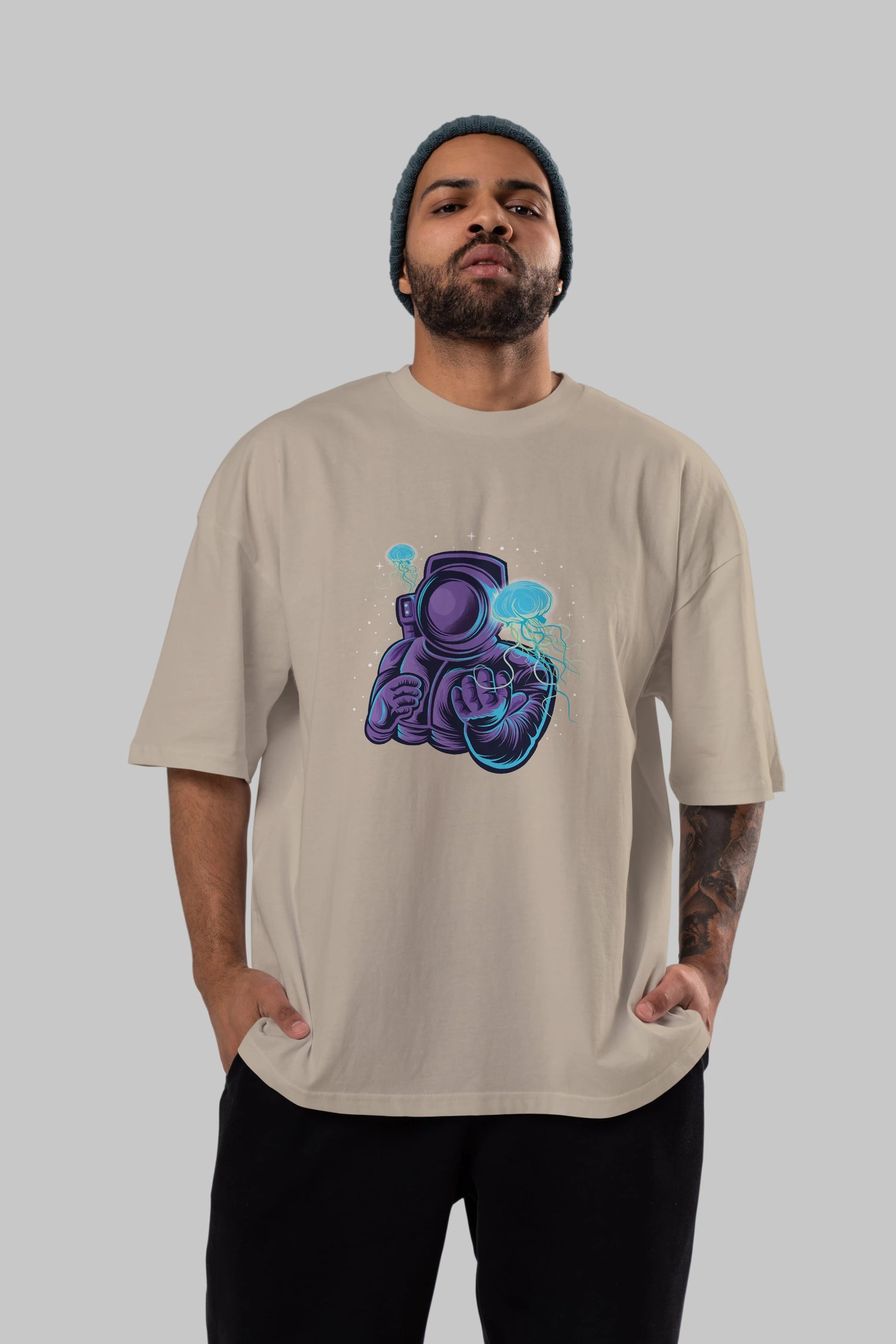 Astronaut and Jellyfish Ön Baskılı Oversize t-shirt Erkek Kadın Unisex