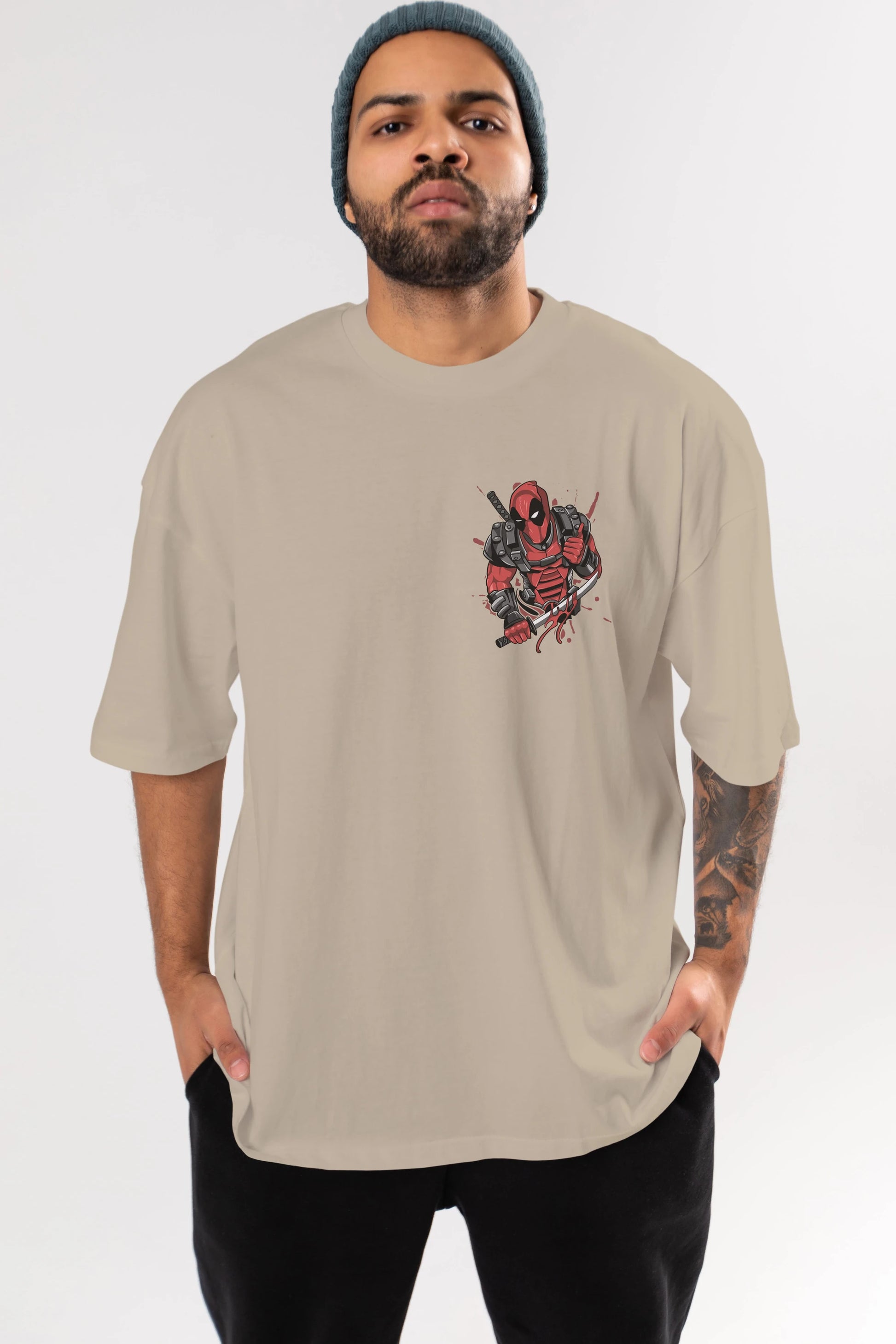 Deadpool (12) Ön Sol Baskılı Oversize t-shirt Erkek Kadın Unisex %100 Pamuk Bisiklet Yaka tişort