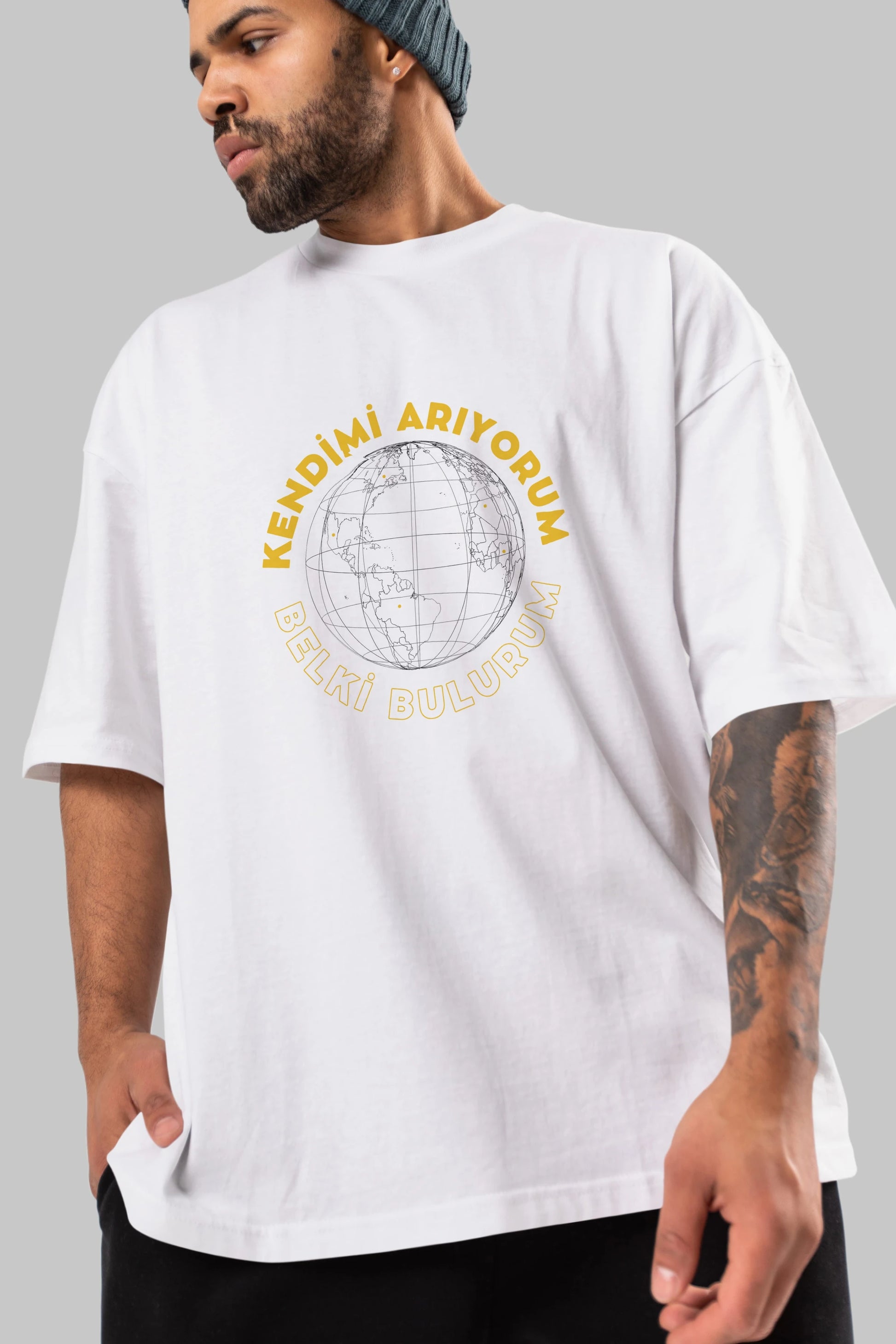 Kendimi Arıyorum Yazılı Ön Baskılı Oversize t-shirt Erkek Kadın Unisex