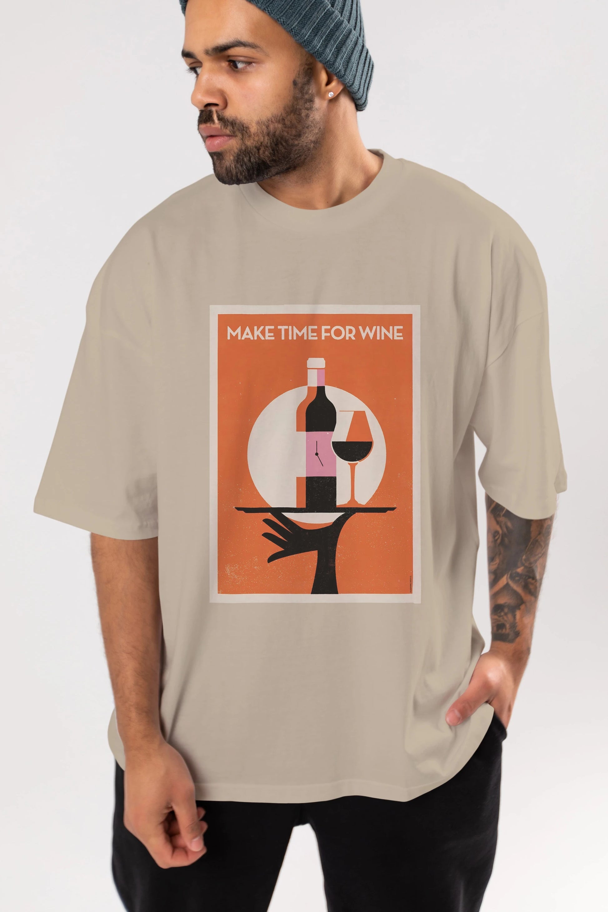 Make Time For Wine Ön Baskılı Oversize t-shirt Erkek Kadın Unisex %100 Pamuk Bisiklet Yaka tişort