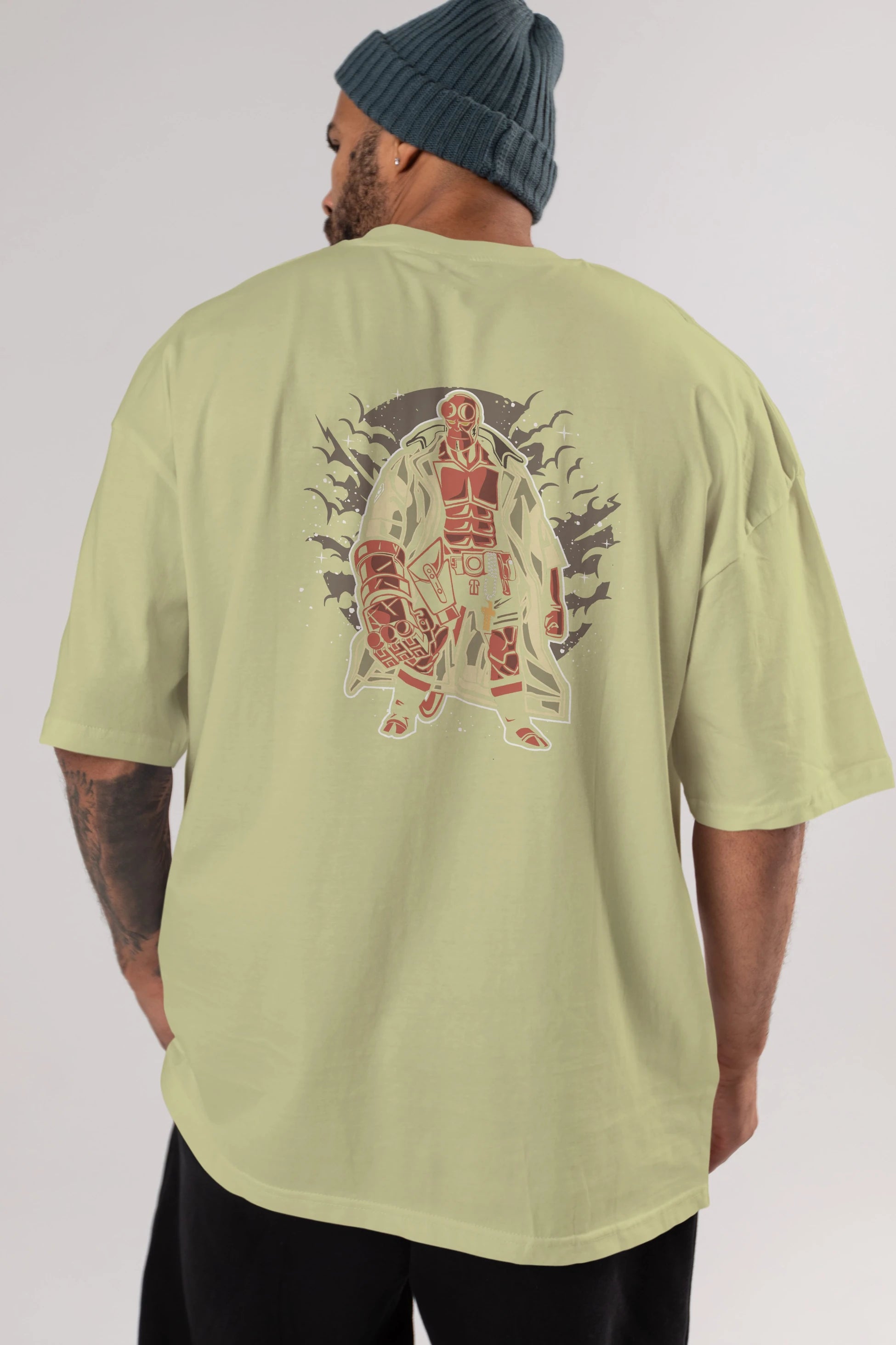 Hellboy Arka Baskılı Oversize t-shirt Erkek Kadın Unisex %100 Pamuk