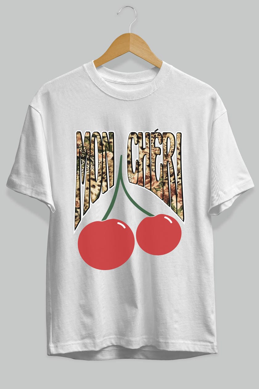 Mon Cherry Cherries Ön Baskılı Oversize t-shirt Erkek Kadın Pamuk Bisiklet Yaka tişort
