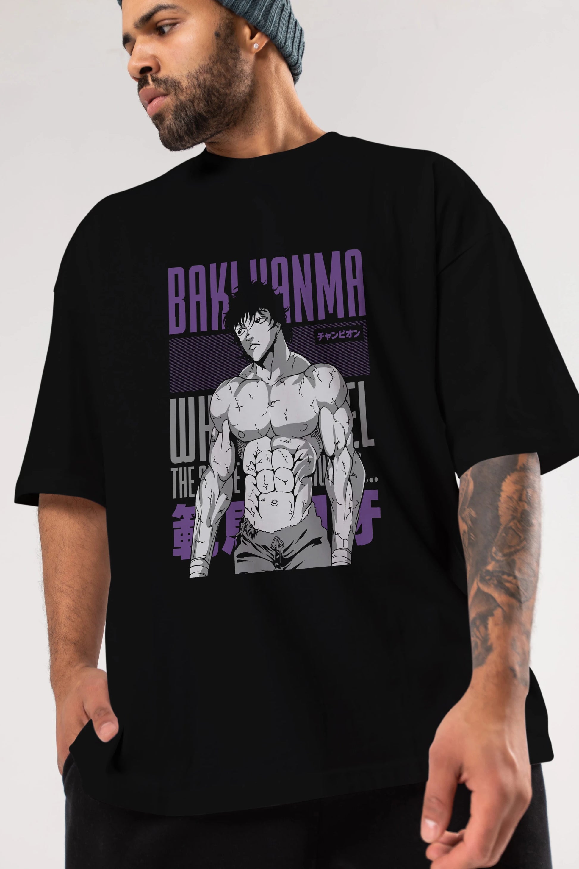 BAKI HANMA (2) Anime Ön Baskılı Oversize t-shirt %100 pamuk Erkek Kadın Unisex