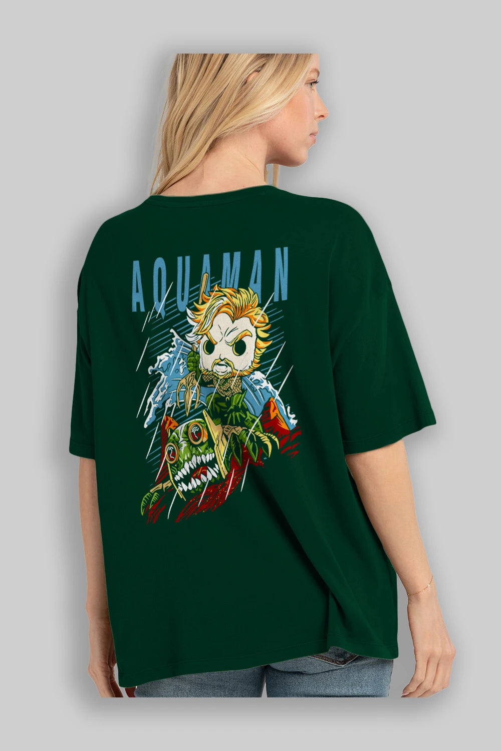 Aquaman Arka Baskılı Oversize t-shirt Erkek Kadın Unisex %100 Pamuk Bisiklet Yaka tişort