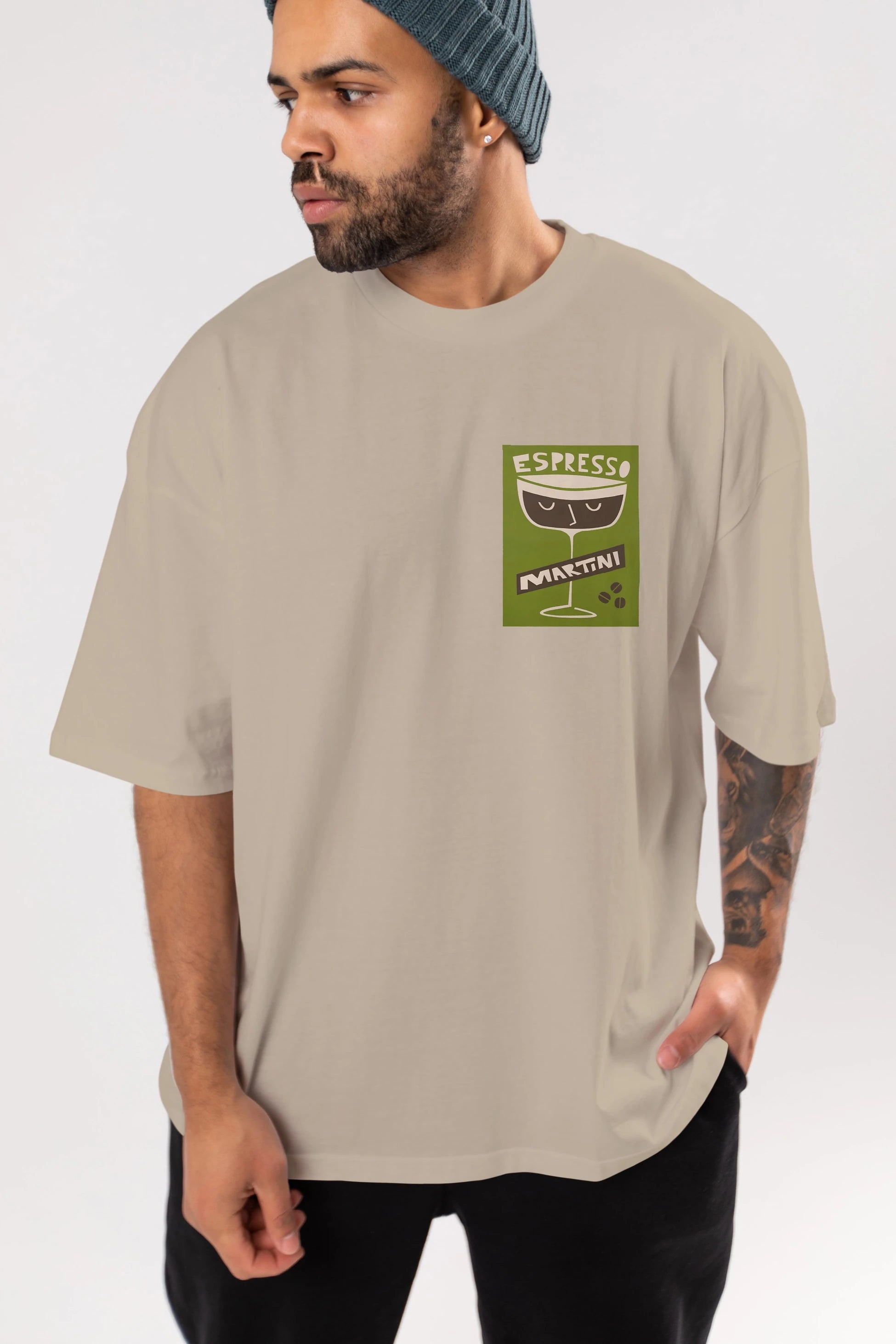 Espresso Martini 2 Ön Sol Baskılı Oversize t-shirt Erkek Kadın Unisex %100 Pamuk Bisiklet Yaka tişort