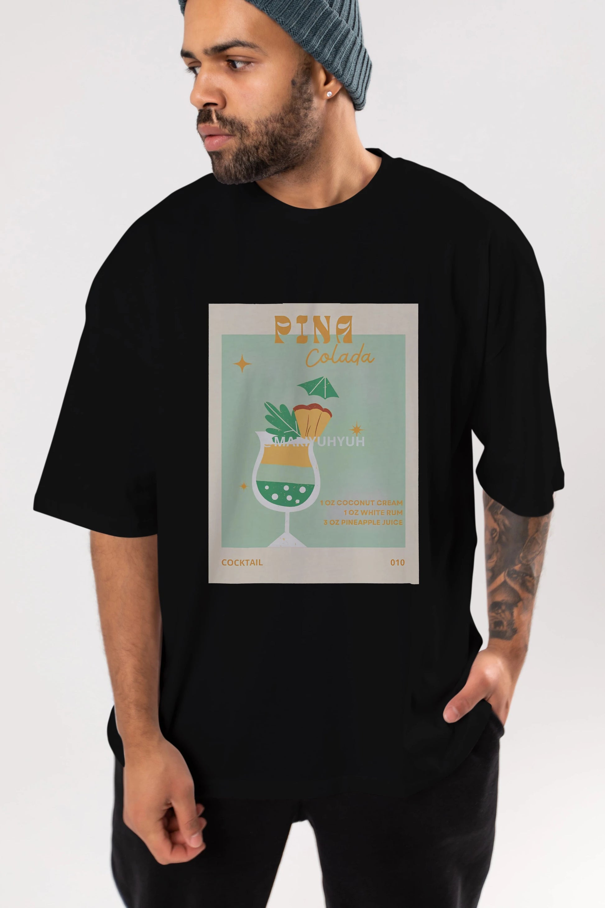 Pina Colada Ön Baskılı Oversize t-shirt Erkek Kadın Unisex %100 Pamuk Bisiklet Yaka tişort