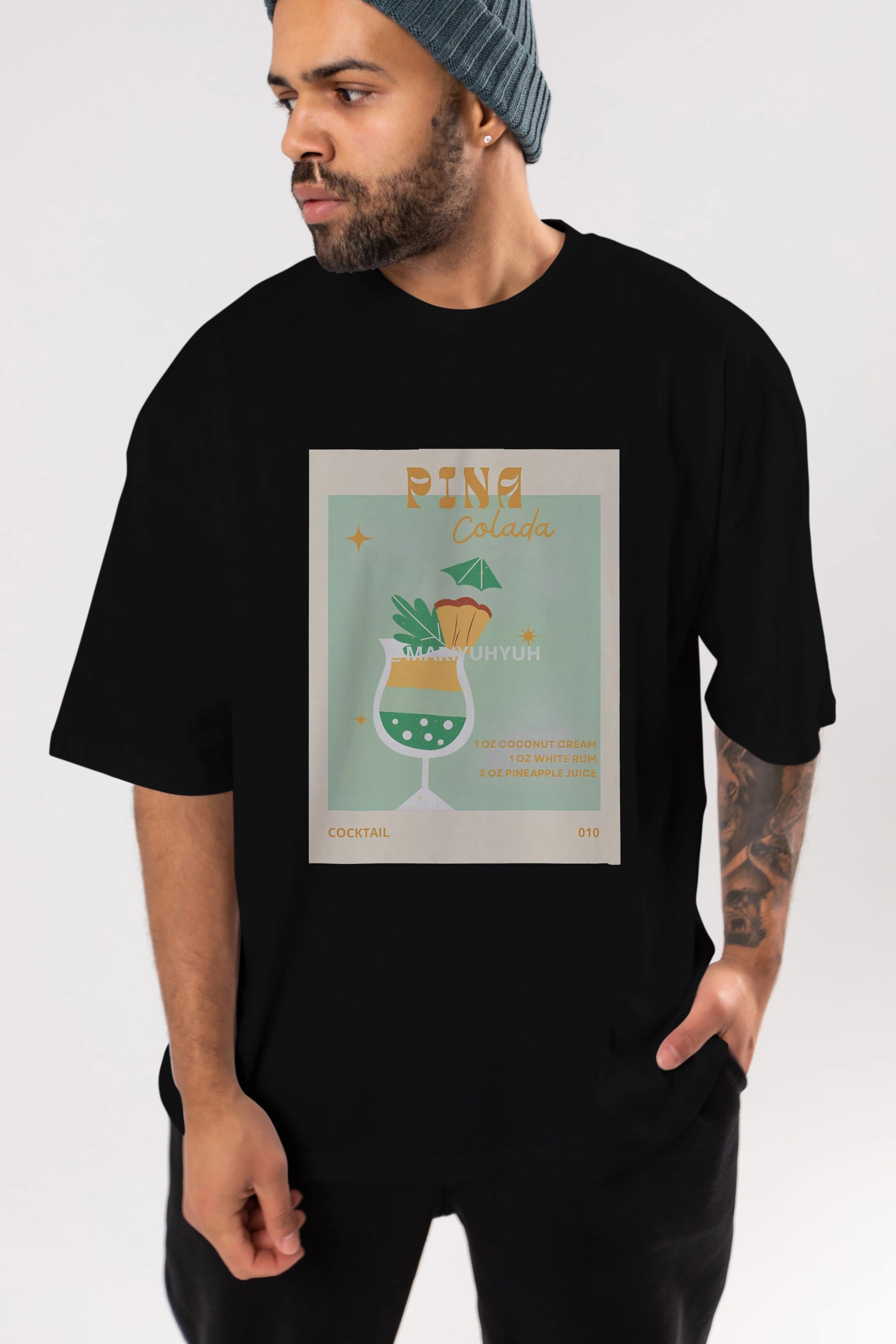 Pina Colada Ön Baskılı Oversize t-shirt Erkek Kadın Unisex %100 Pamuk Bisiklet Yaka tişort