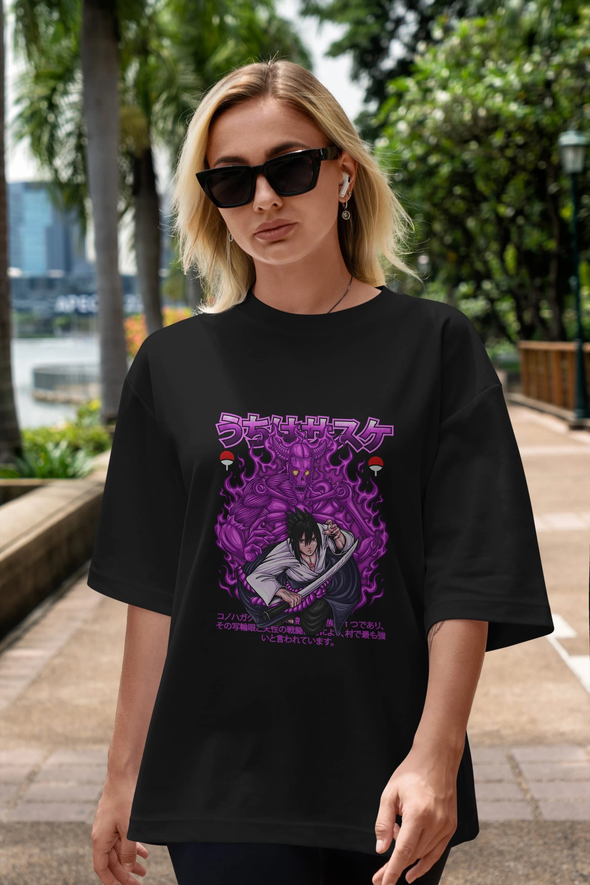 SASUKE UCHIHA NARUTO Anime Ön Baskılı Oversize t-shirt %100 pamuk Erkek Kadın Unisex