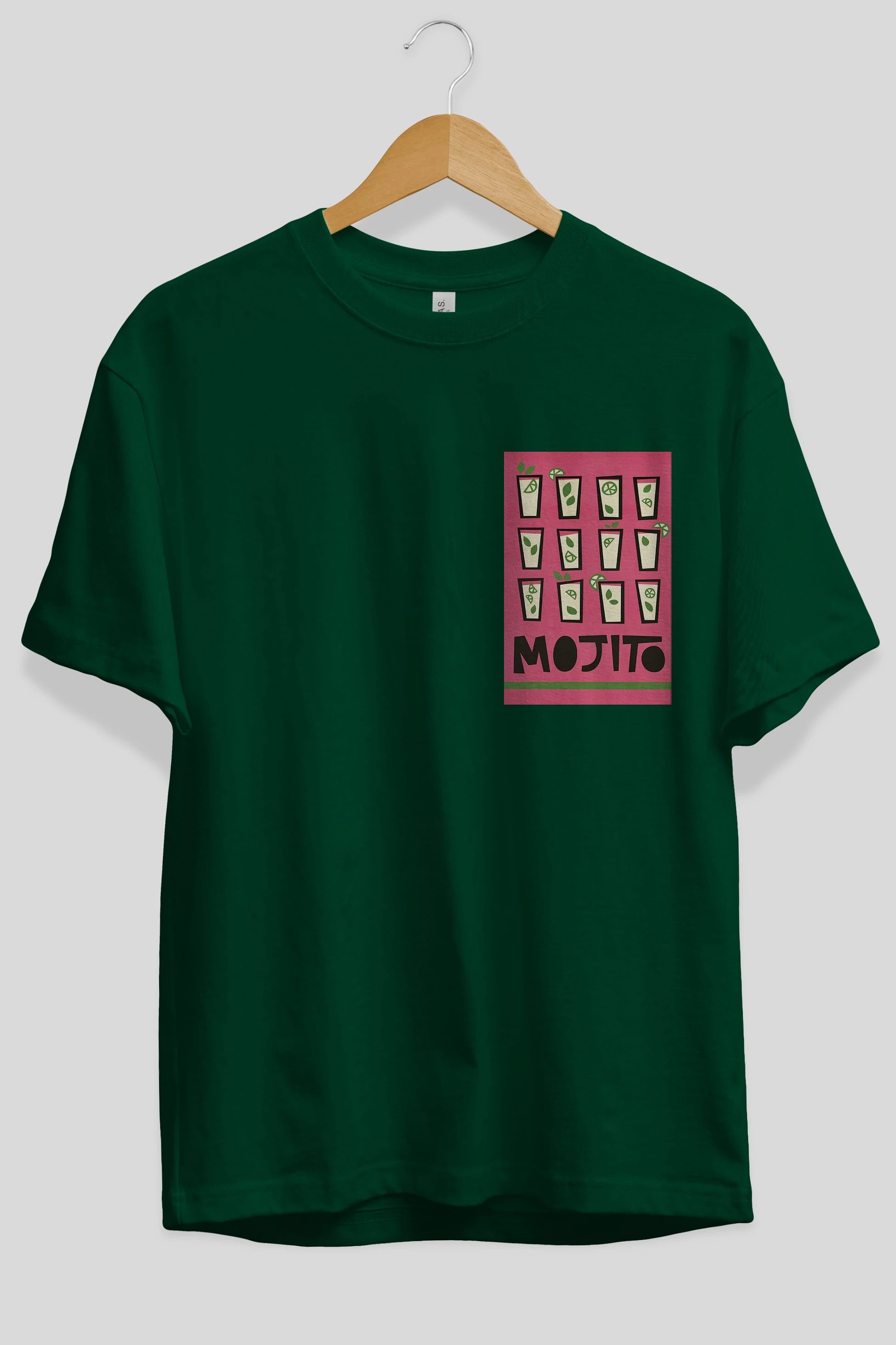 Mojito Ön Sol Baskılı Oversize t-shirt Erkek Kadın Unisex %100 Pamuk Bisiklet Yaka tişort