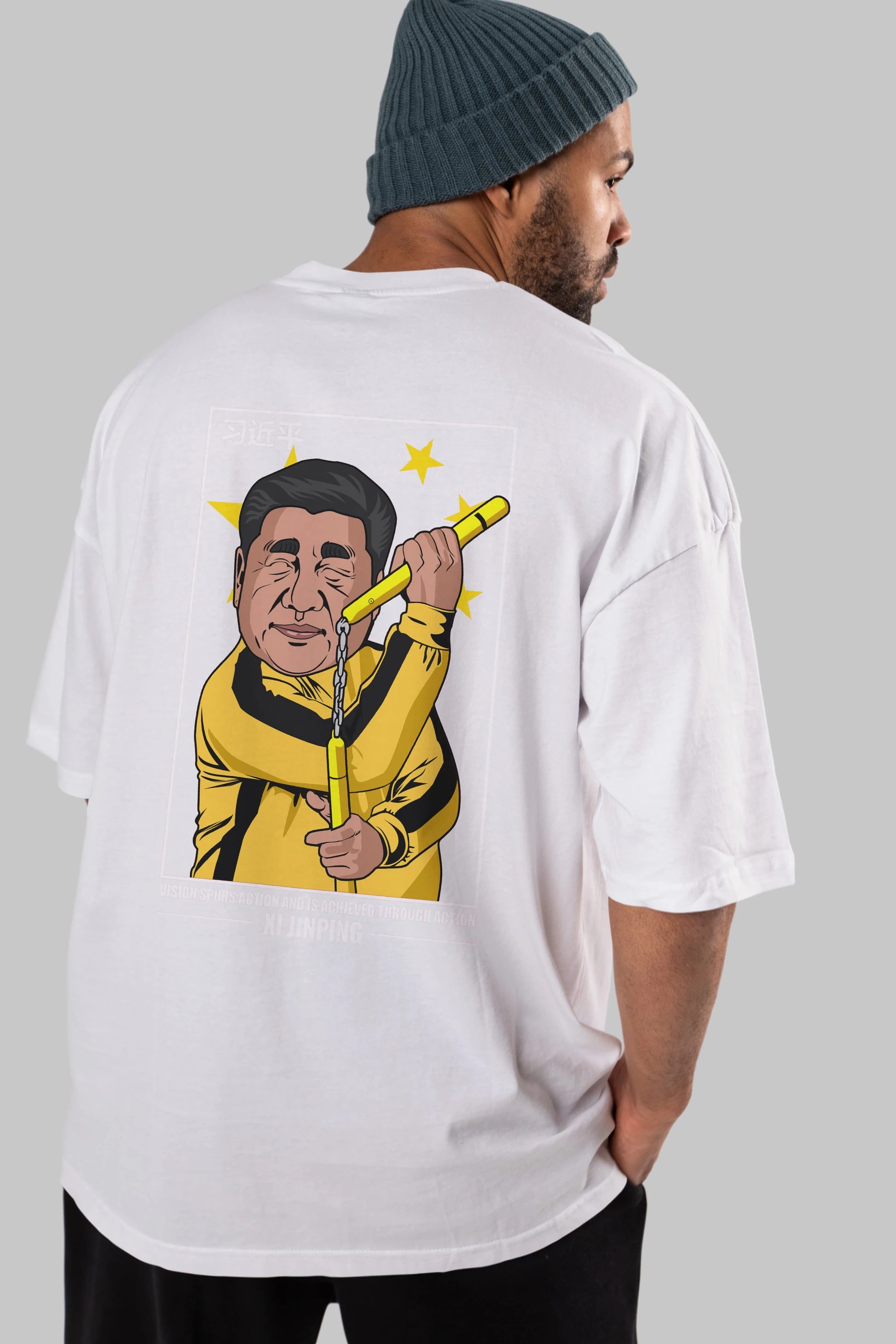 Xi Jinping Bruce Lee Arka Baskılı Oversize t-shirt Erkek Kadın Unisex %100 Pamuk tişort