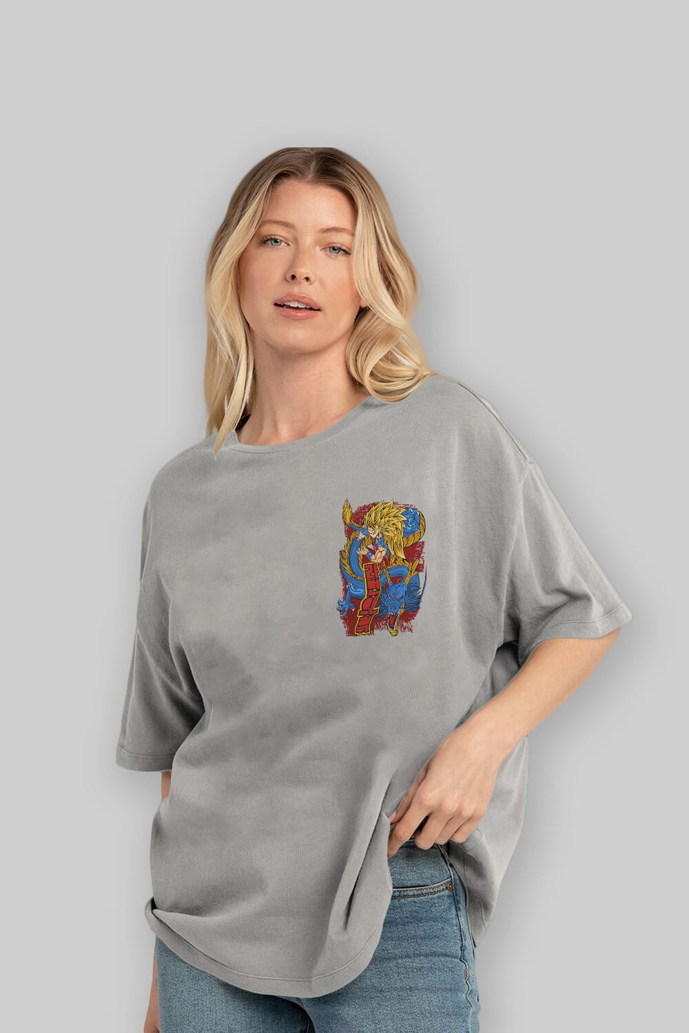 DRAGON BALL Z Ön Sol Baskılı Oversize t-shirt Erkek Kadın Unisex %100 Pamuk Bisiklet Yaka tişort