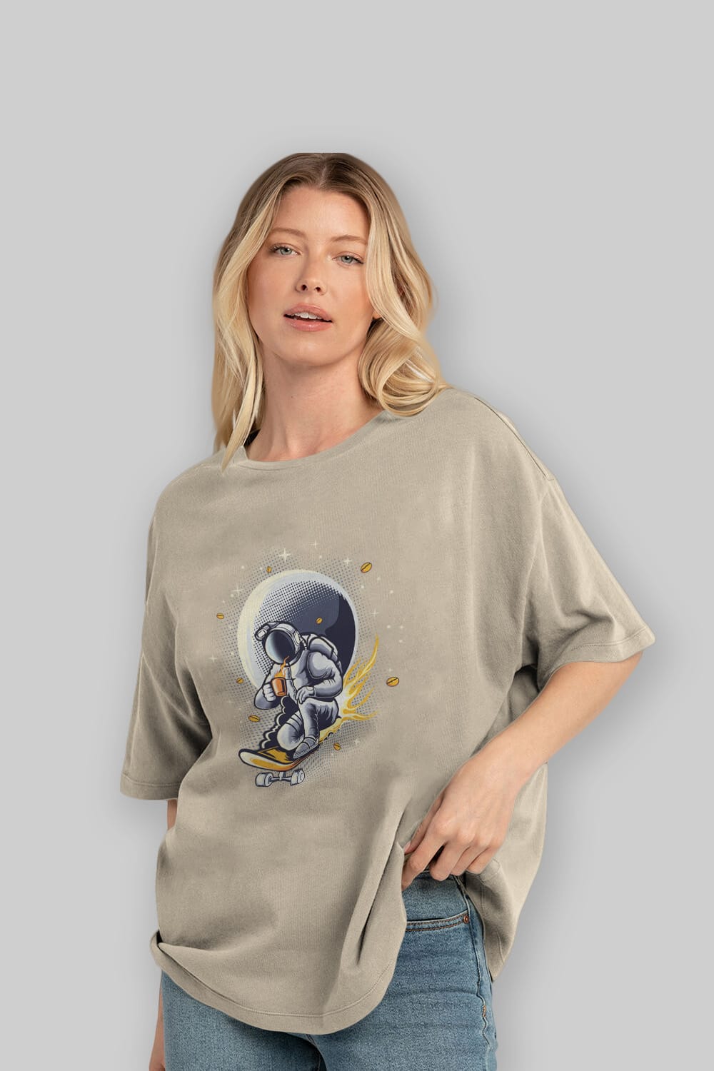 Astro Coffee Addict Ön Baskılı Oversize t-shirt Erkek Kadın Unisex