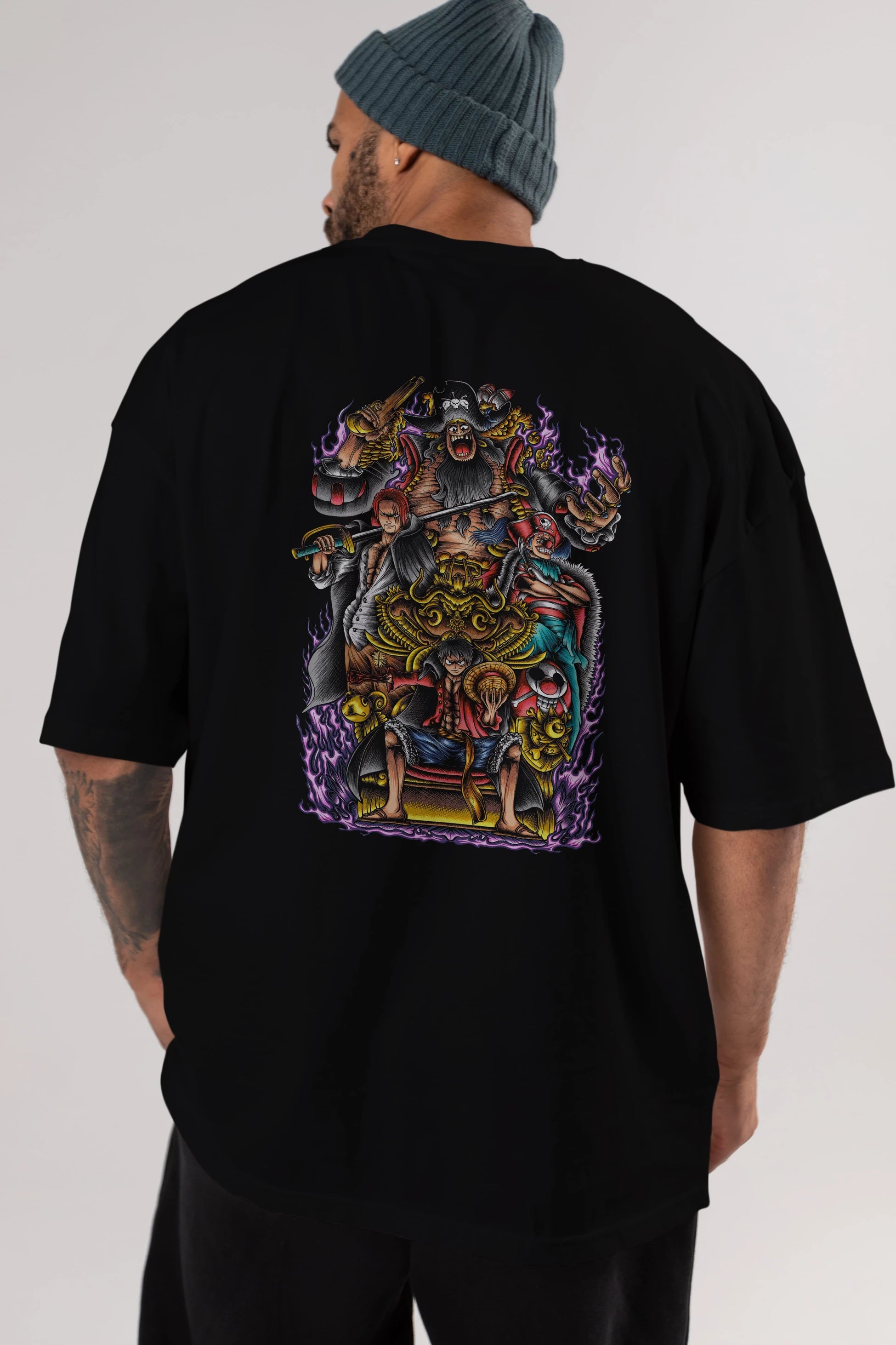 ONE PIECE (8) Anime Arka Baskılı Oversize t-shirt Erkek Kadın Unisex