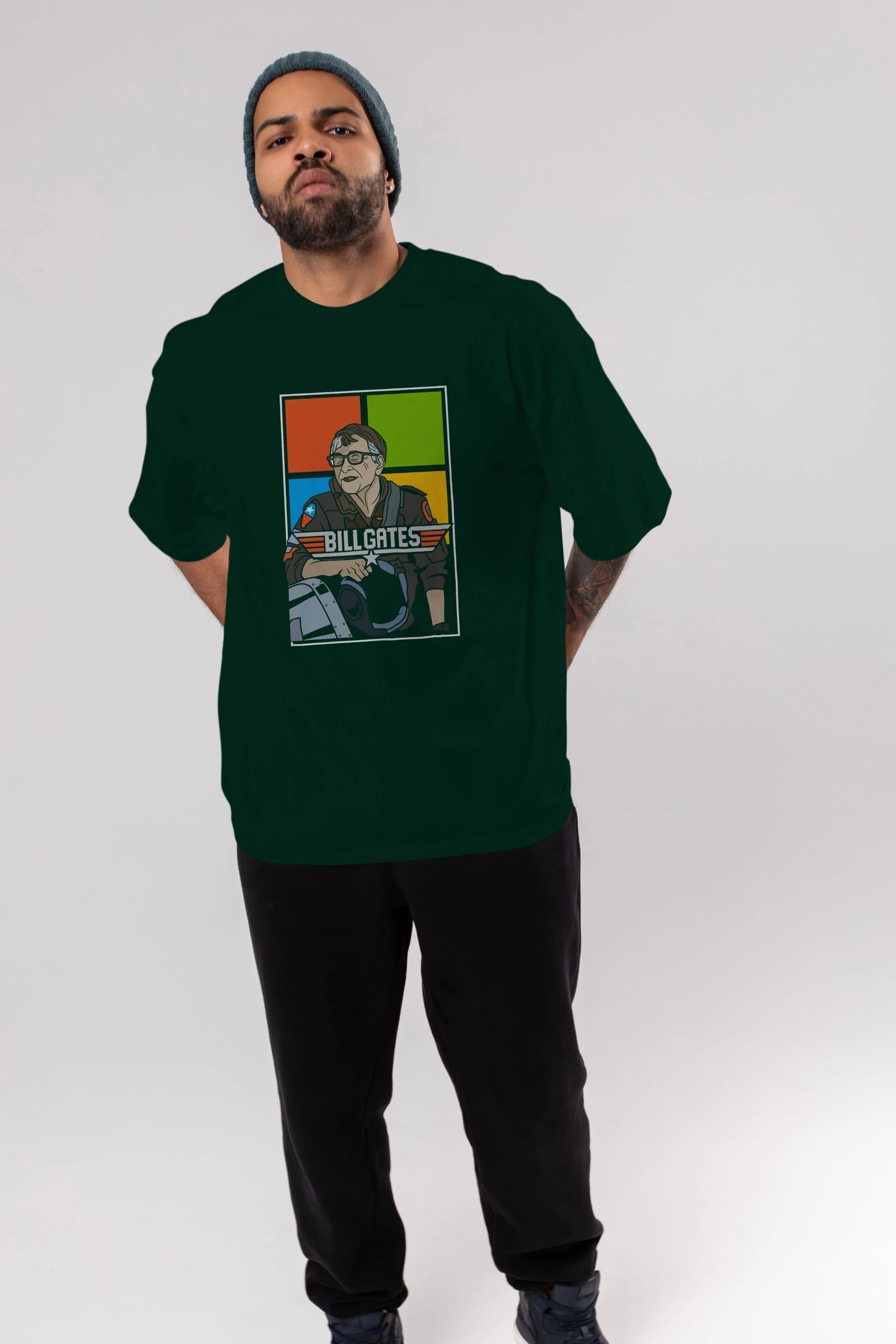 Bill Gates Top Gun Ön Baskılı Oversize t-shirt Erkek Kadın Unisex %100 Pamuk tişort