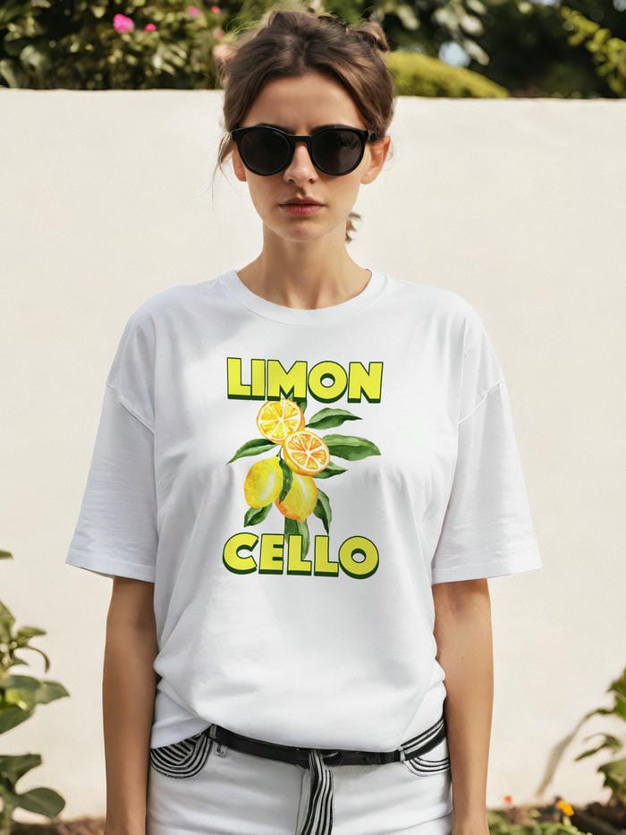 Limoncello Lemon Ön Baskılı Oversize t-shirt Erkek Kadın Pamuk Bisiklet Yaka tişort
