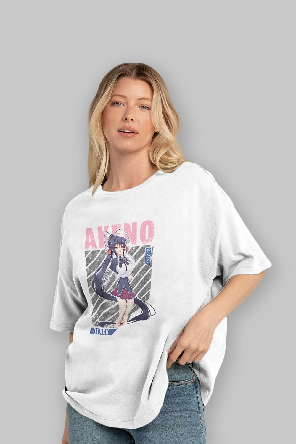 Akeno Himejima 4 Anime Ön Baskılı Oversize t-shirt %100 pamuk Erkek Kadın Unisex