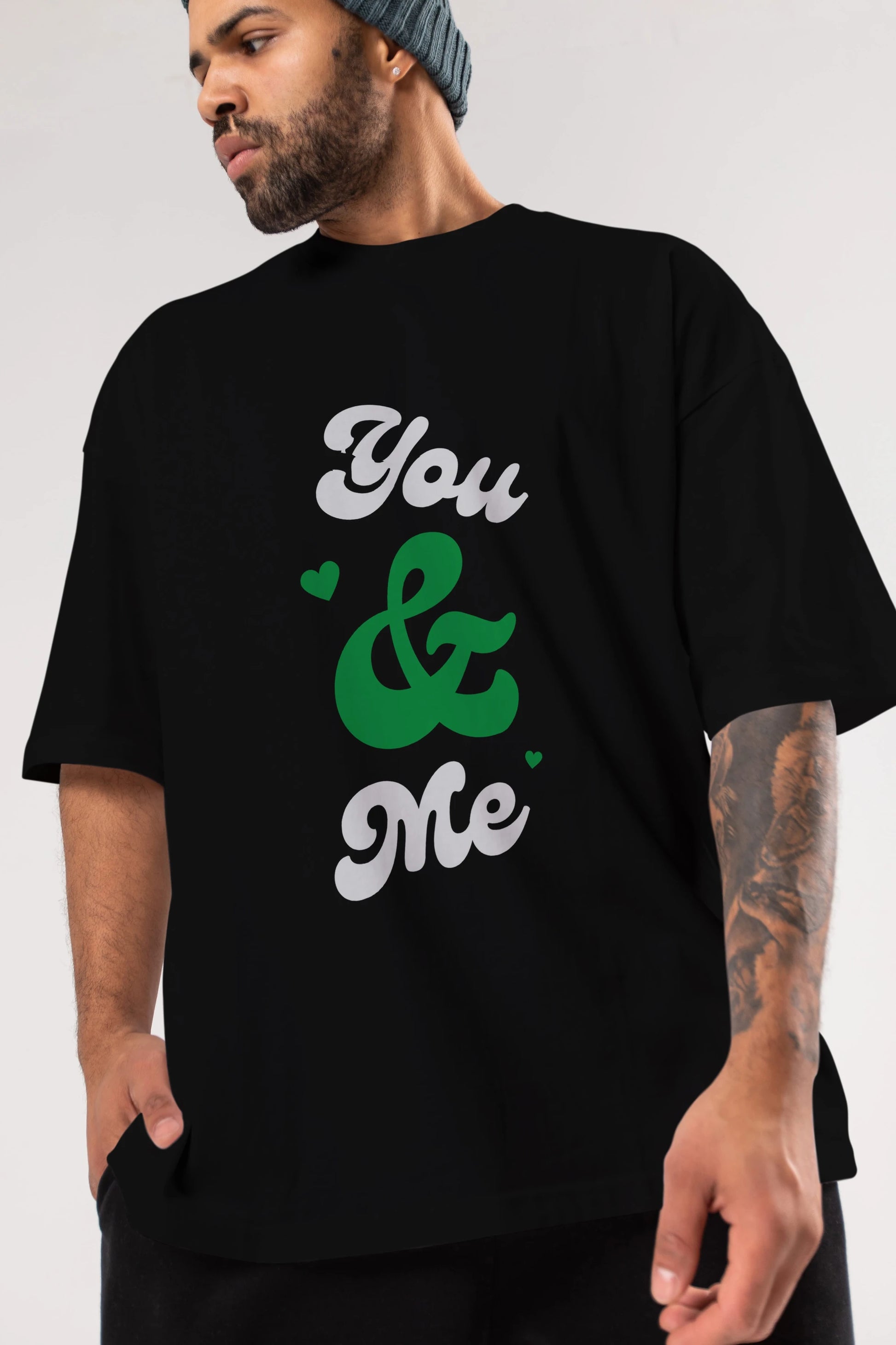You and Me Yazılı Ön Baskılı Oversize t-shirt Erkek Kadın Unisex