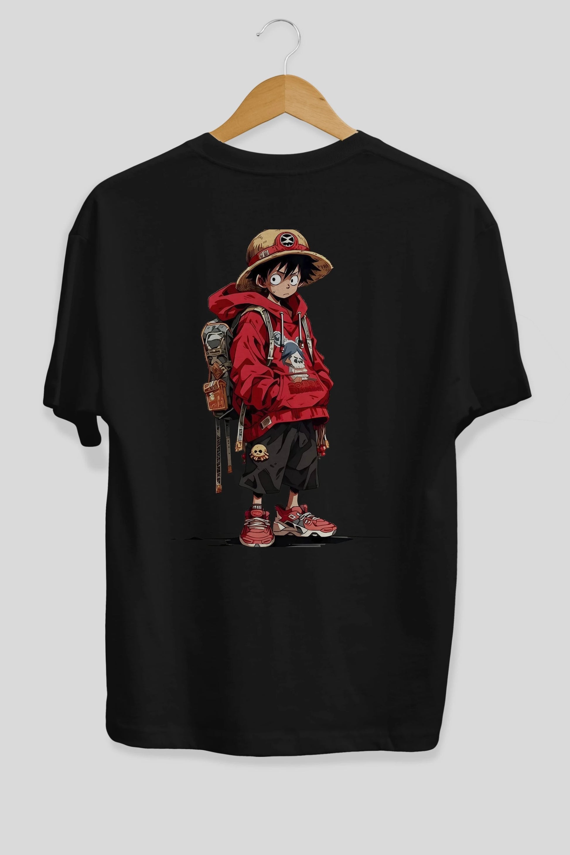 One Piece Arka Baskılı Oversize t-shirt Erkek Kadın Unisex %100 Pamuk Bisiklet Yaka tişort
