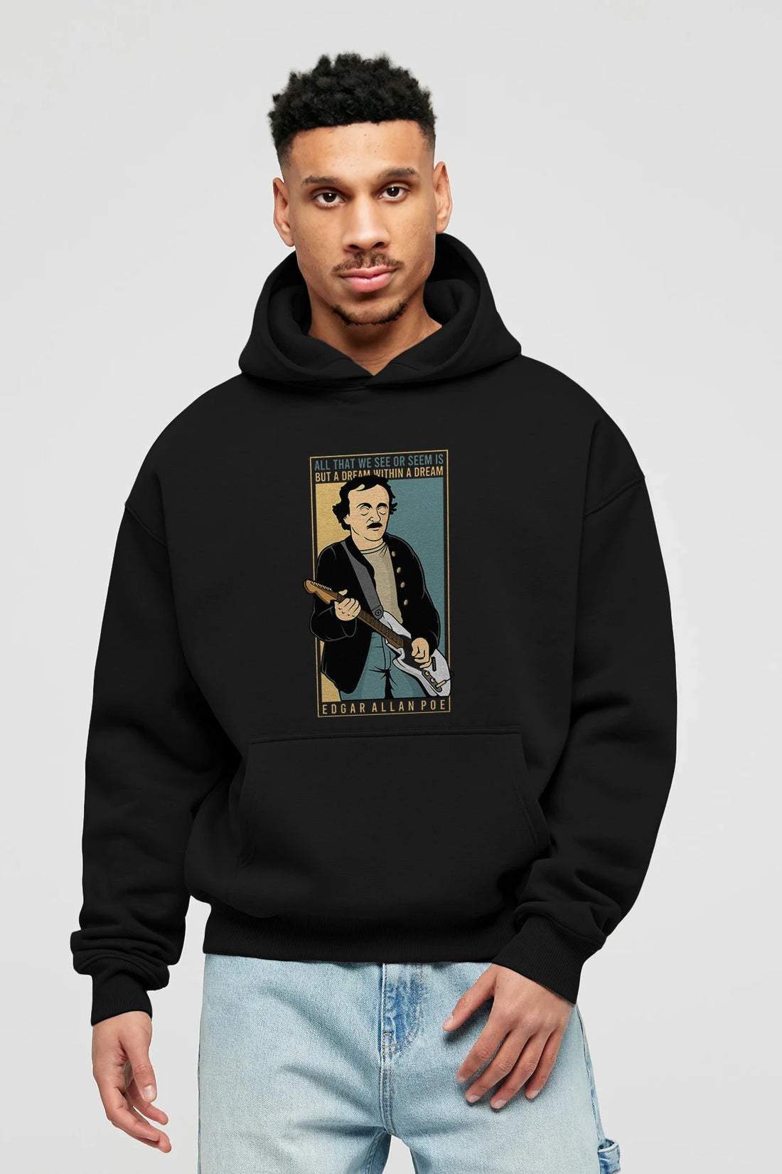 Edgar Alan Cobain Ön Baskılı Hoodie Oversize Kapüşonlu Sweatshirt Erkek Kadın Unisex