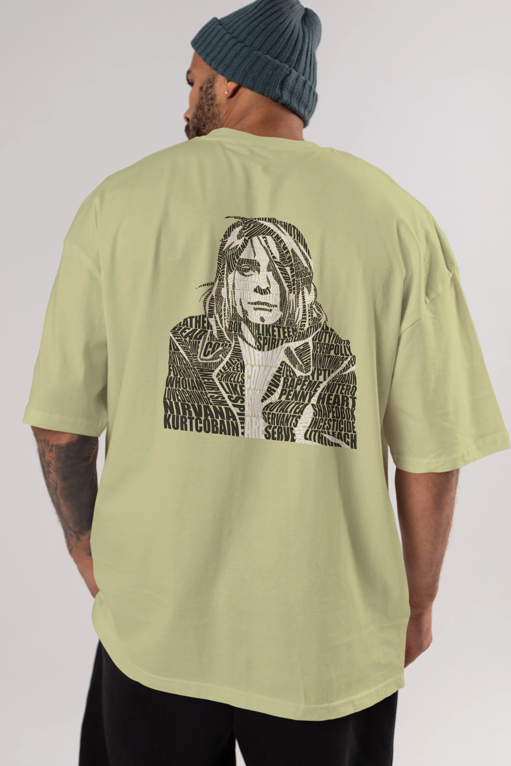Kurt Cobain Calligram Arka Baskılı Oversize t-shirt %100 pamuk Erkek Kadın Unisex