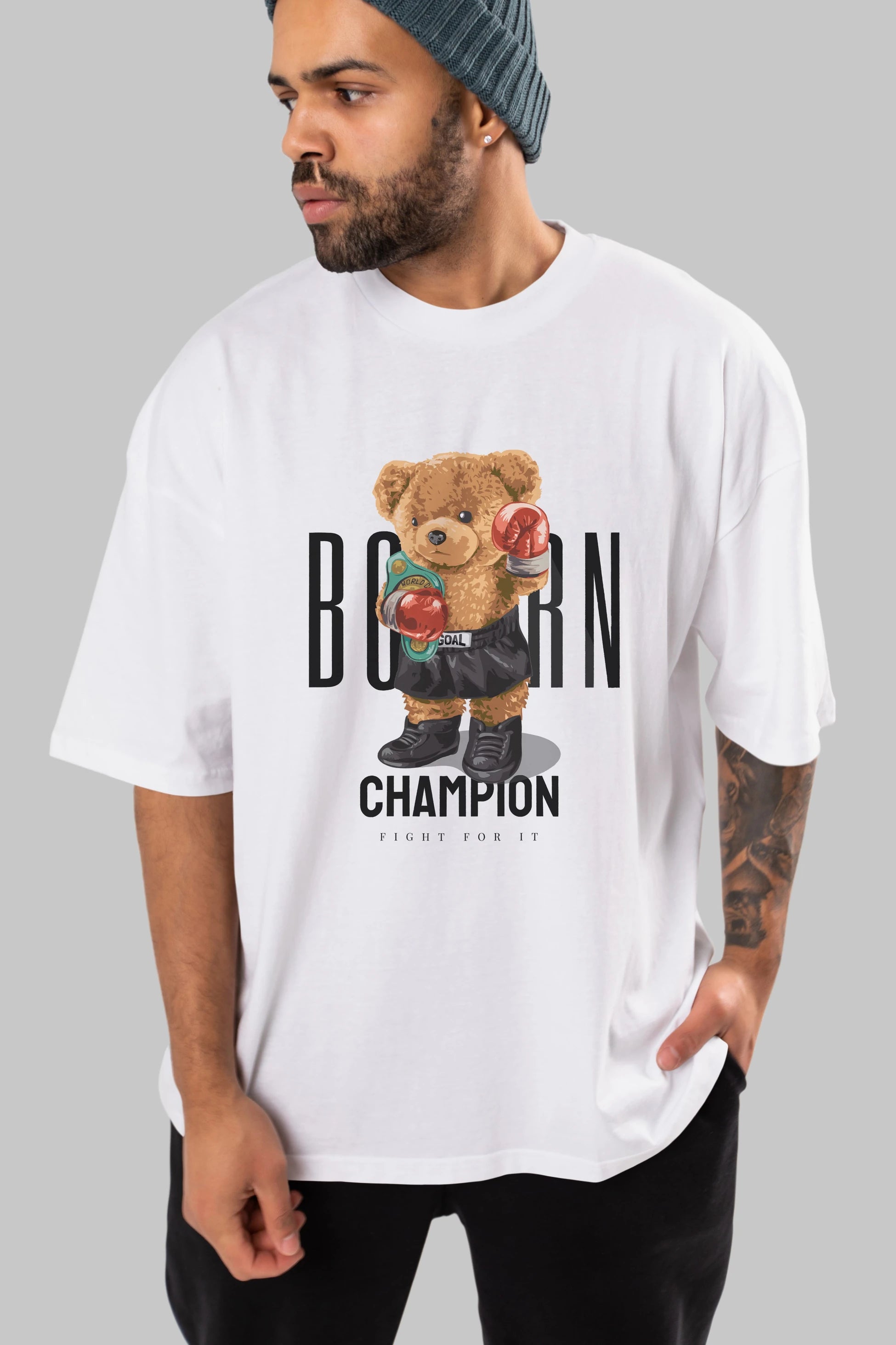 Teddy Bear Champion Ön Baskılı Oversize t-shirt Erkek Kadın Unisex %100 Pamuk