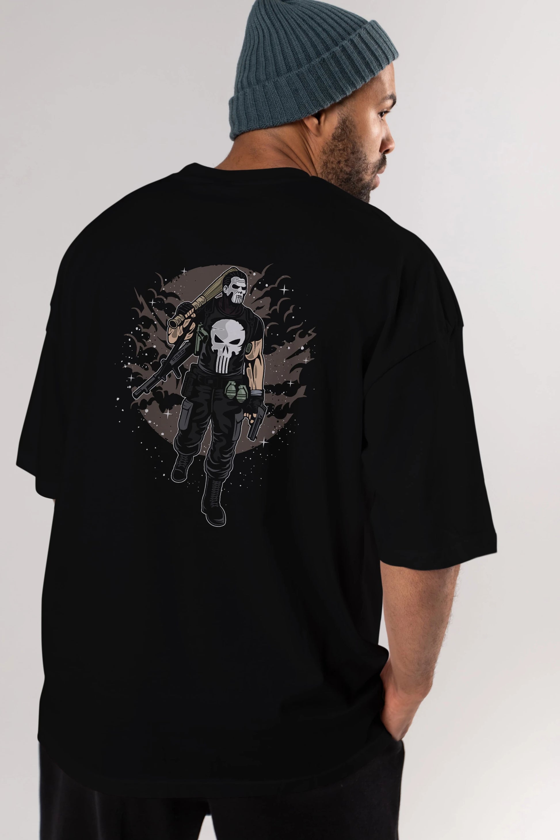 Punisher Arka Baskılı Oversize t-shirt Erkek Kadın Unisex %100 Pamuk