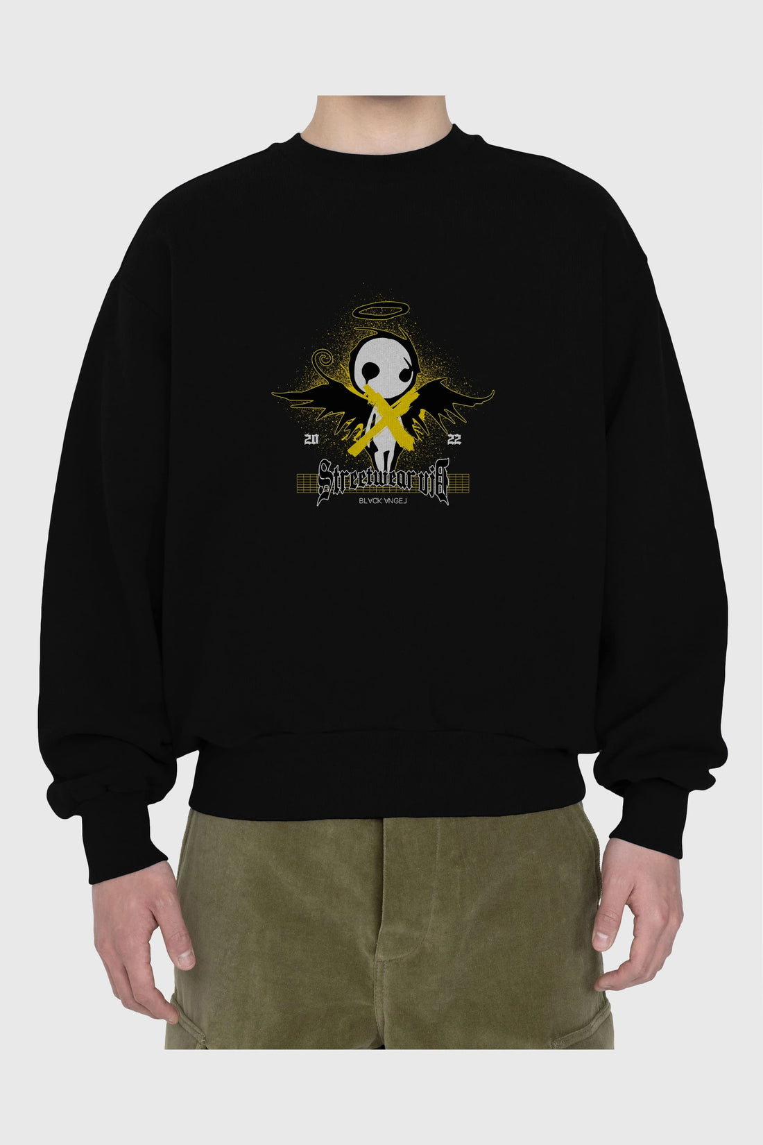 Black Angel Ön Baskılı Oversize Sweatshirt Erkek Kadın Unisex