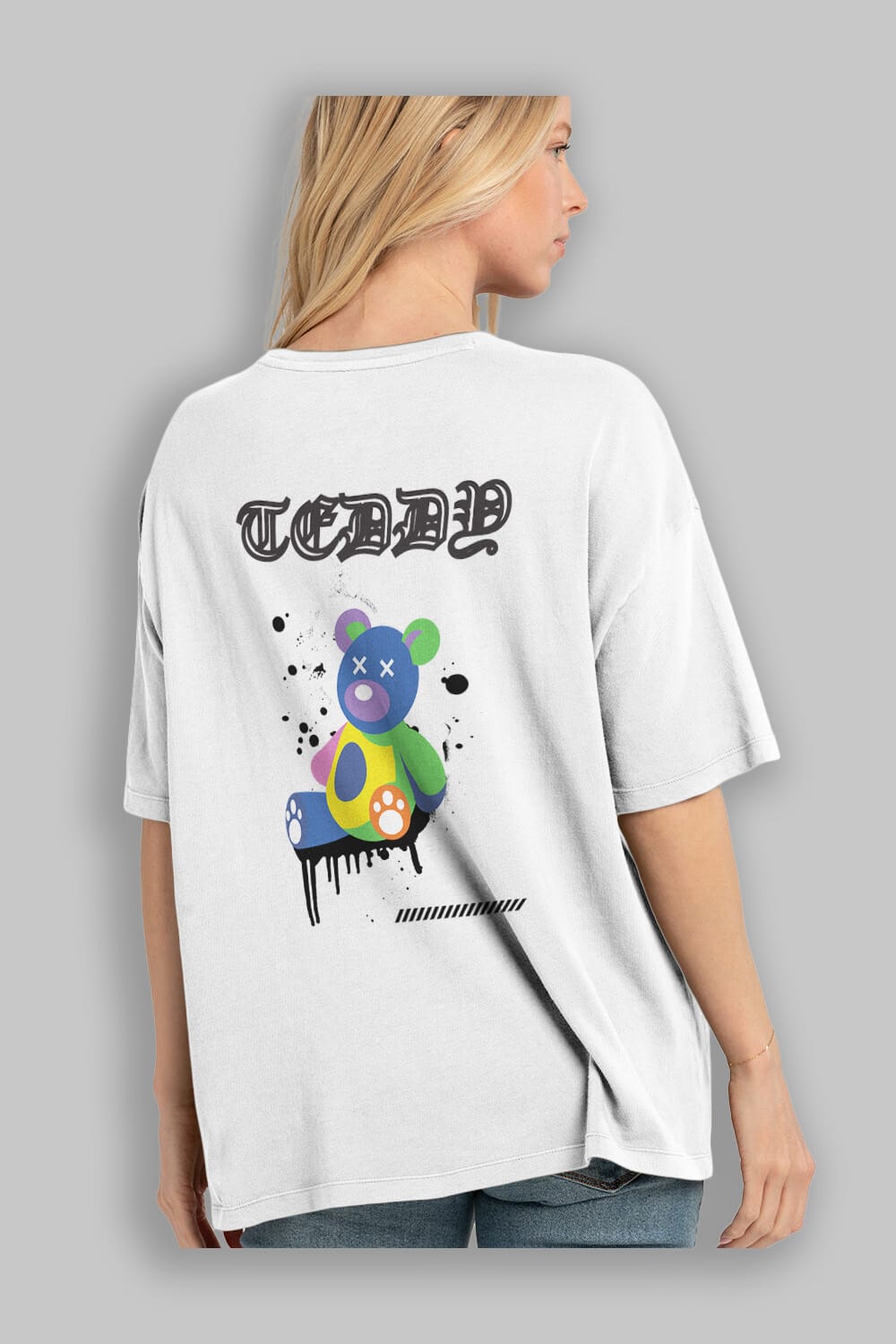Teddy Bear Arka Baskılı Oversize t-shirt Erkek Kadın Unisex