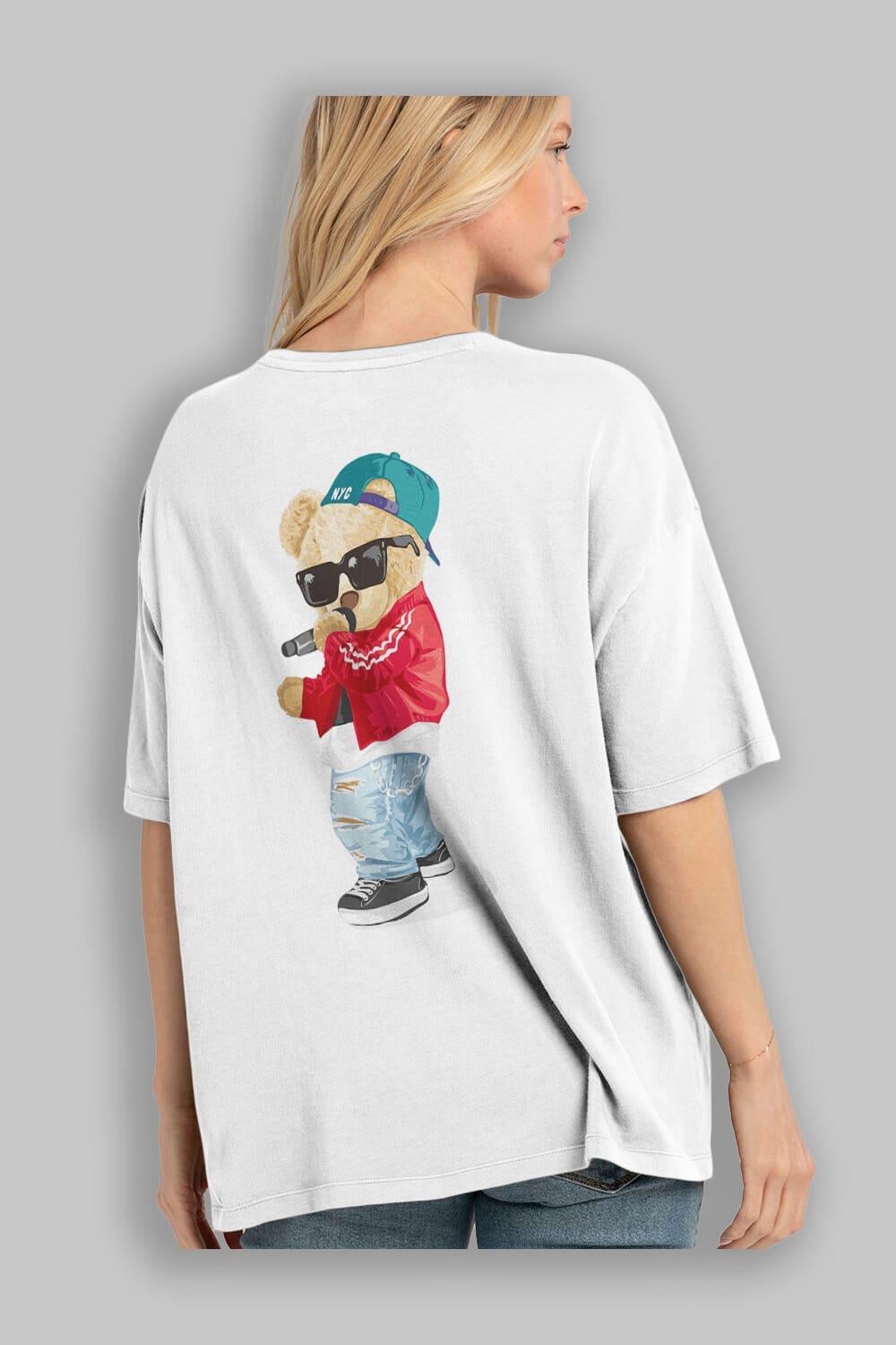 Teddy Bear Şarkıcı Arka Baskılı Oversize t-shirt Erkek Kadın Unisex %100 Pamuk