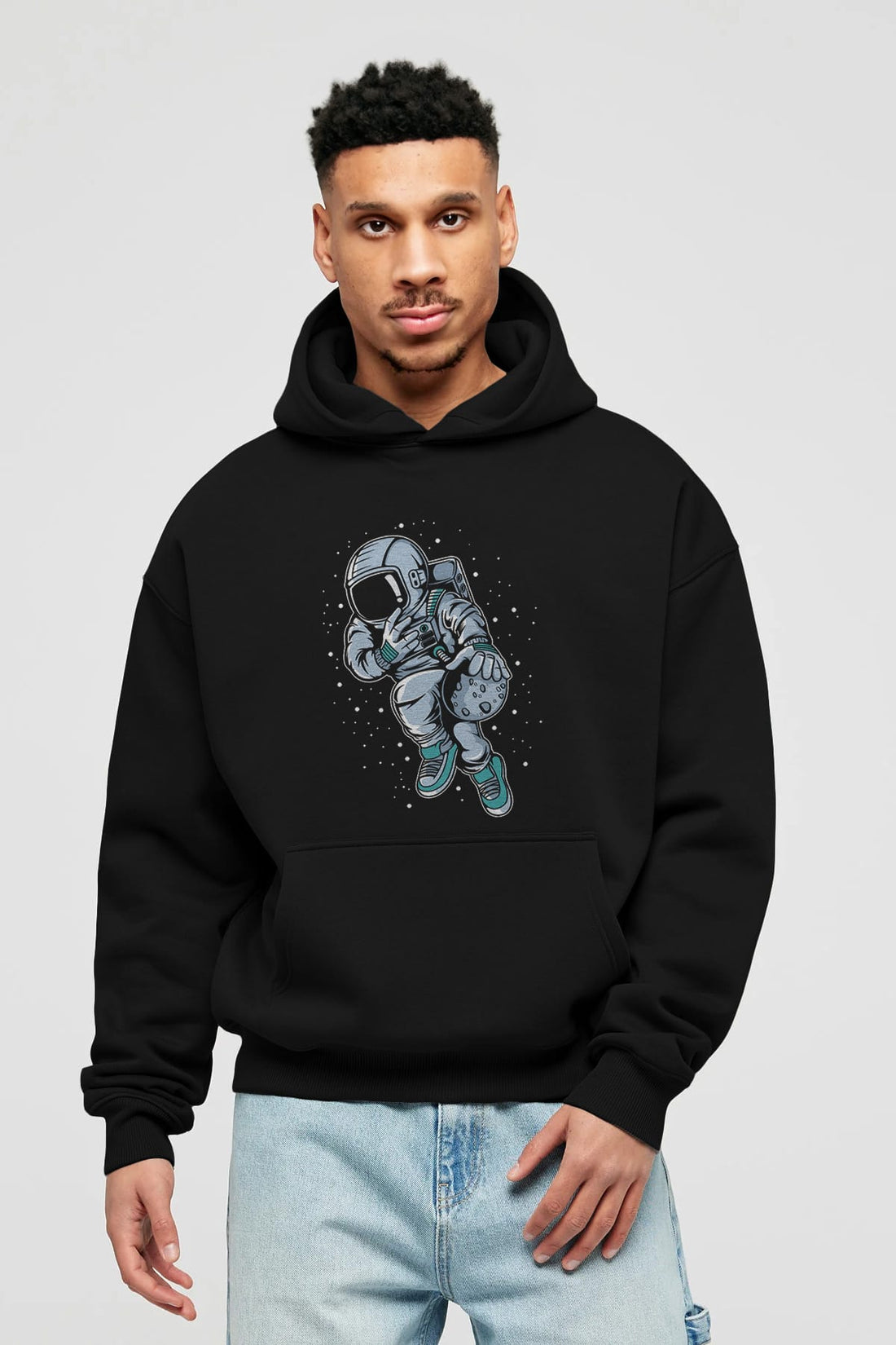 Astronaut Basketball (2) Ön Baskılı Hoodie Oversize Kapüşonlu Sweatshirt Erkek Kadın Unisex