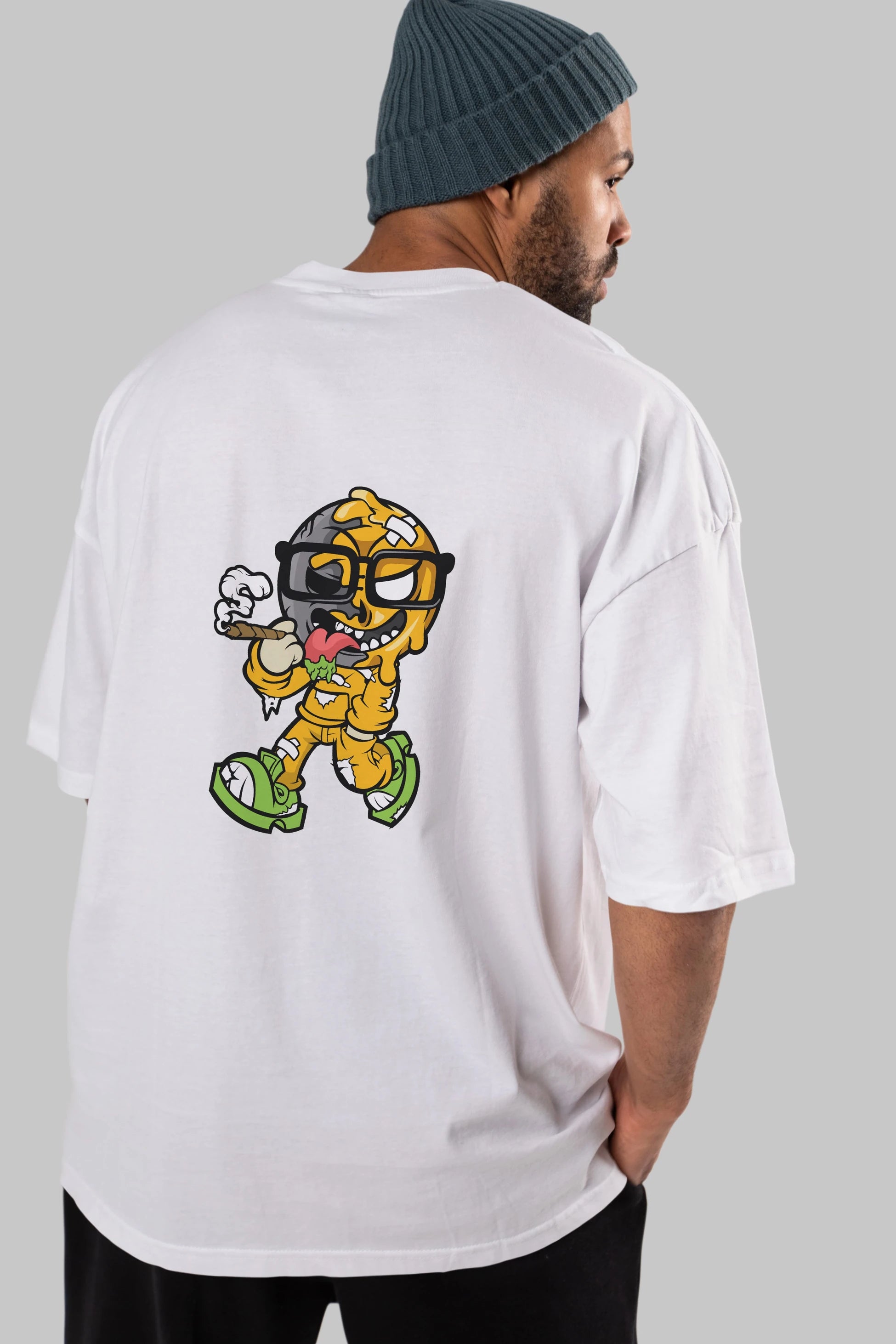 Eyeball Smoker Arka Baskılı Oversize t-shirt Erkek Kadın Unisex %100 Pamuk tişort