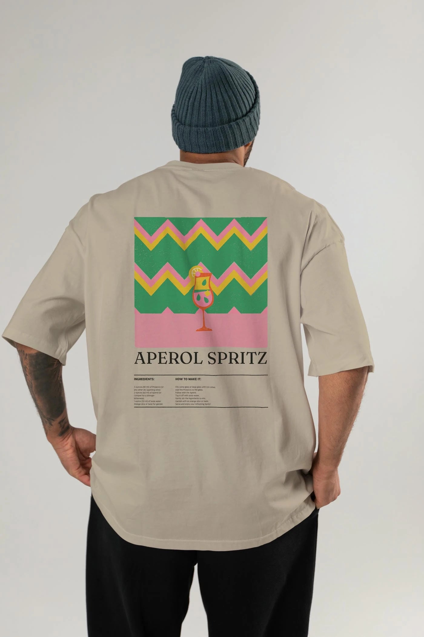 Aperol Spritz Kokteyl Serisi Arka Baskılı Oversize t-shirt Erkek Kadın %100 Pamuk Bisiklet Yaka tişort